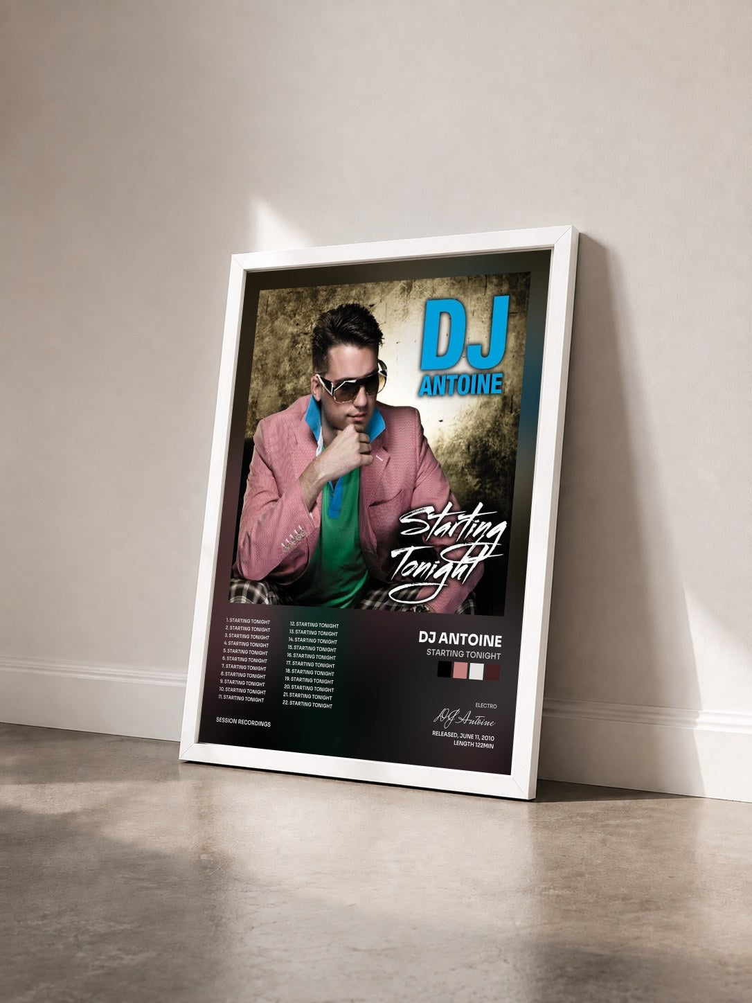 #blanc Tableau de l'album Starting Tonight de DJ Antoine vu de trois quarts, cadre blanc
