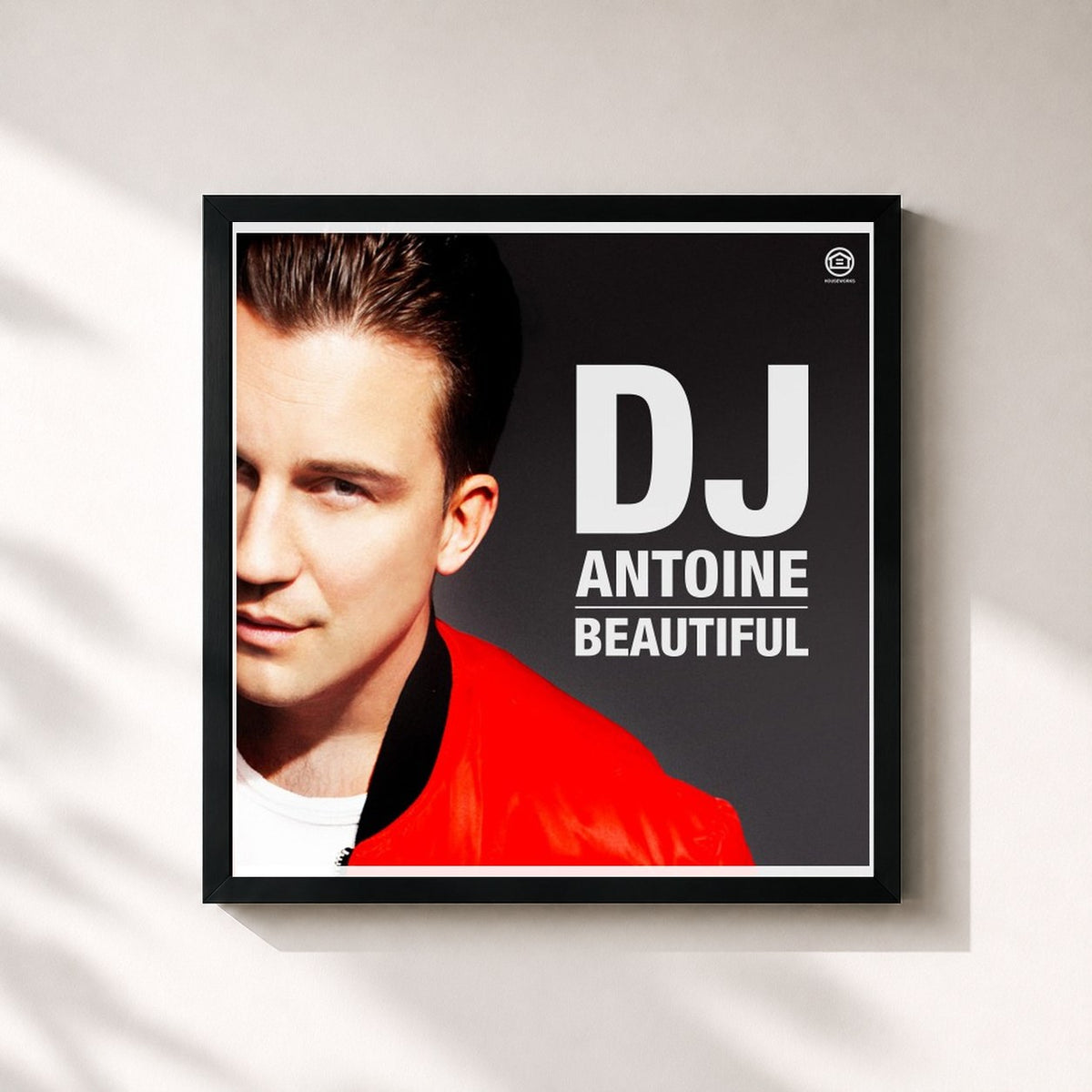 #noir Tableau carré de l'album Beautiful de DJ Antoine, cadre noir 32x32 cm