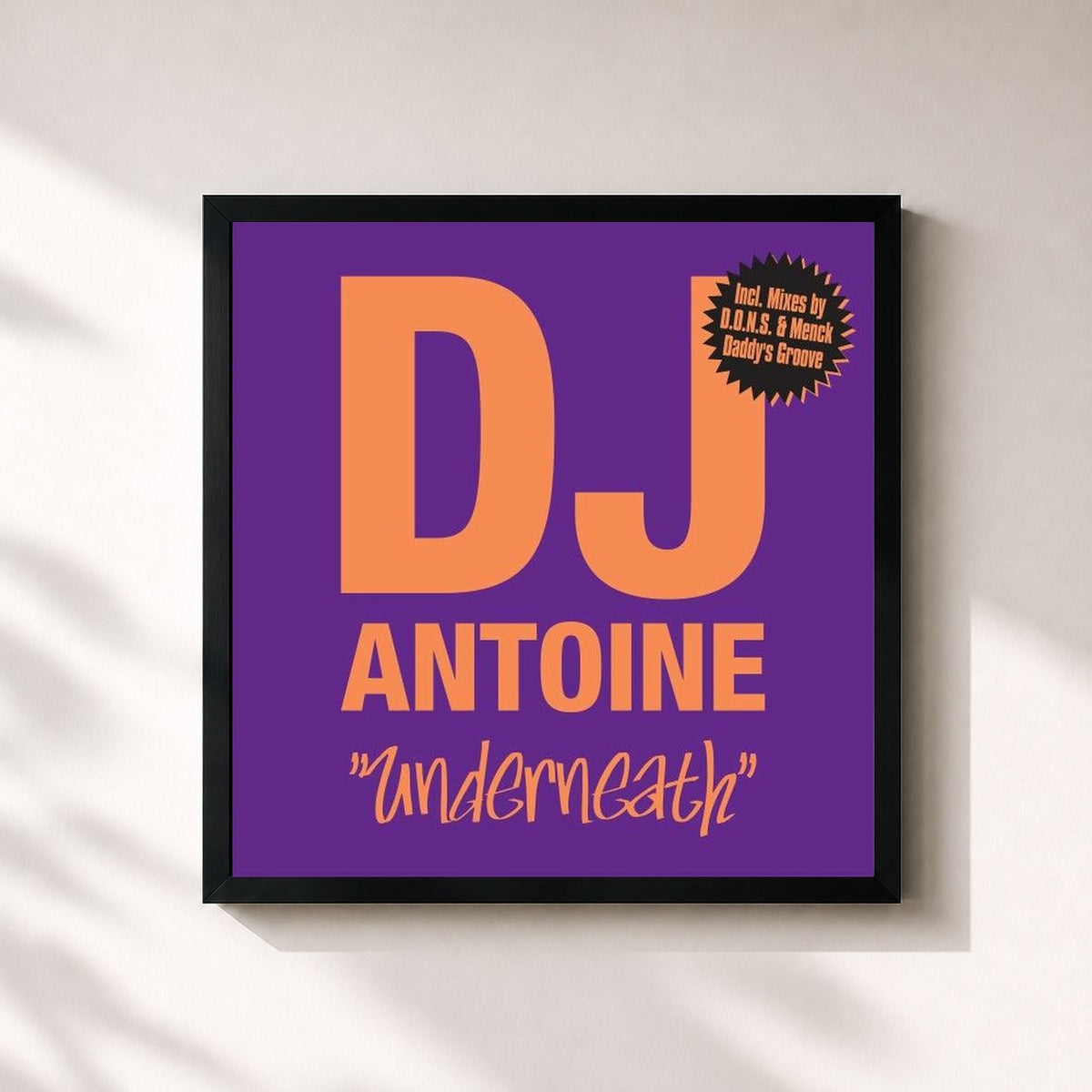 #noir Tableau carré de l'album Underneath de DJ Antoine, cadre noir 32x32 cm