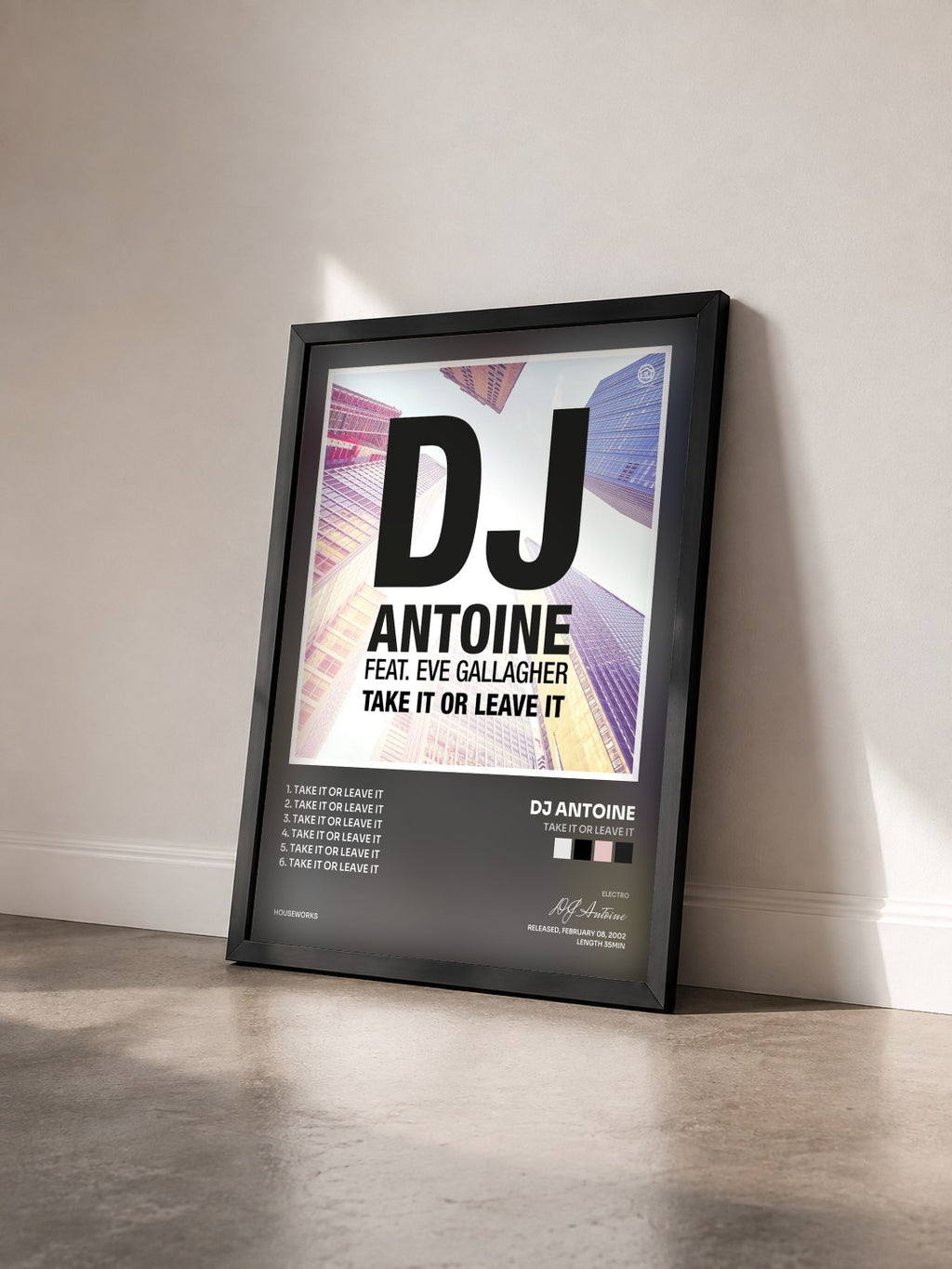 #noir Take It or Leave It von DJ Antoine als gerahmter Kunstdruck von schräg gesehen, schwarzer Rahmen