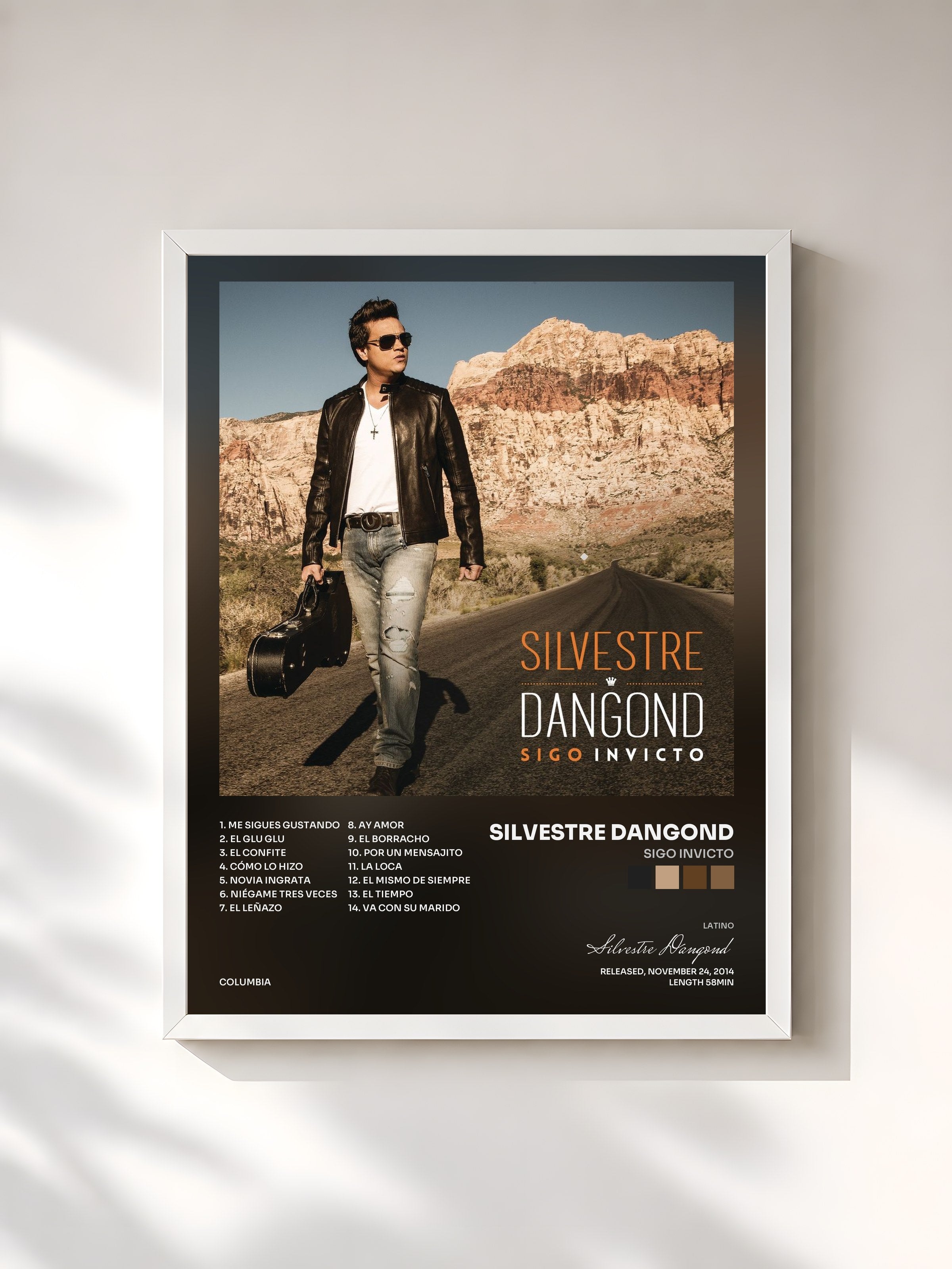 #blanc Tableau de l'album Sigo Invicto de Silvestre Dangond, cadre blanc, imprimé et encadré en France