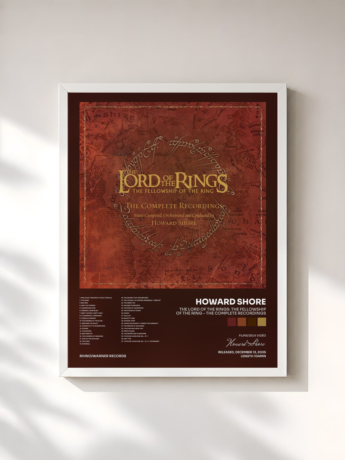 #blanc Tableau de l'album The Lord of the Rings: The Fellowship of the Ring - the Complete Recordings de Howard Shore, cadre blanc, imprimé et encadré en France