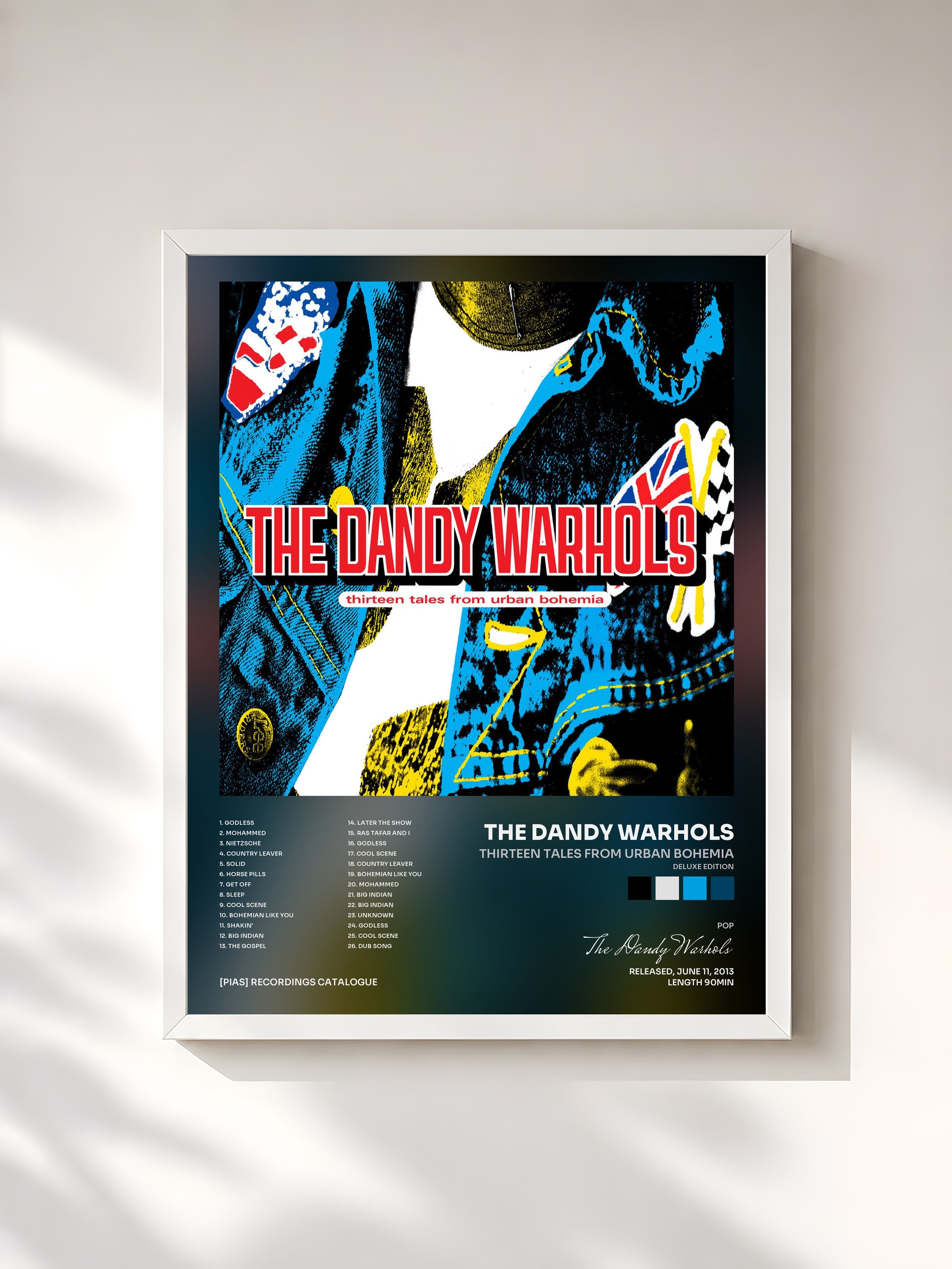 #blanc Tableau de l'album Thirteen Tales From Urban Bohemia (Deluxe Edition) de The Dandy Warhols, cadre blanc, imprimé et encadré en France