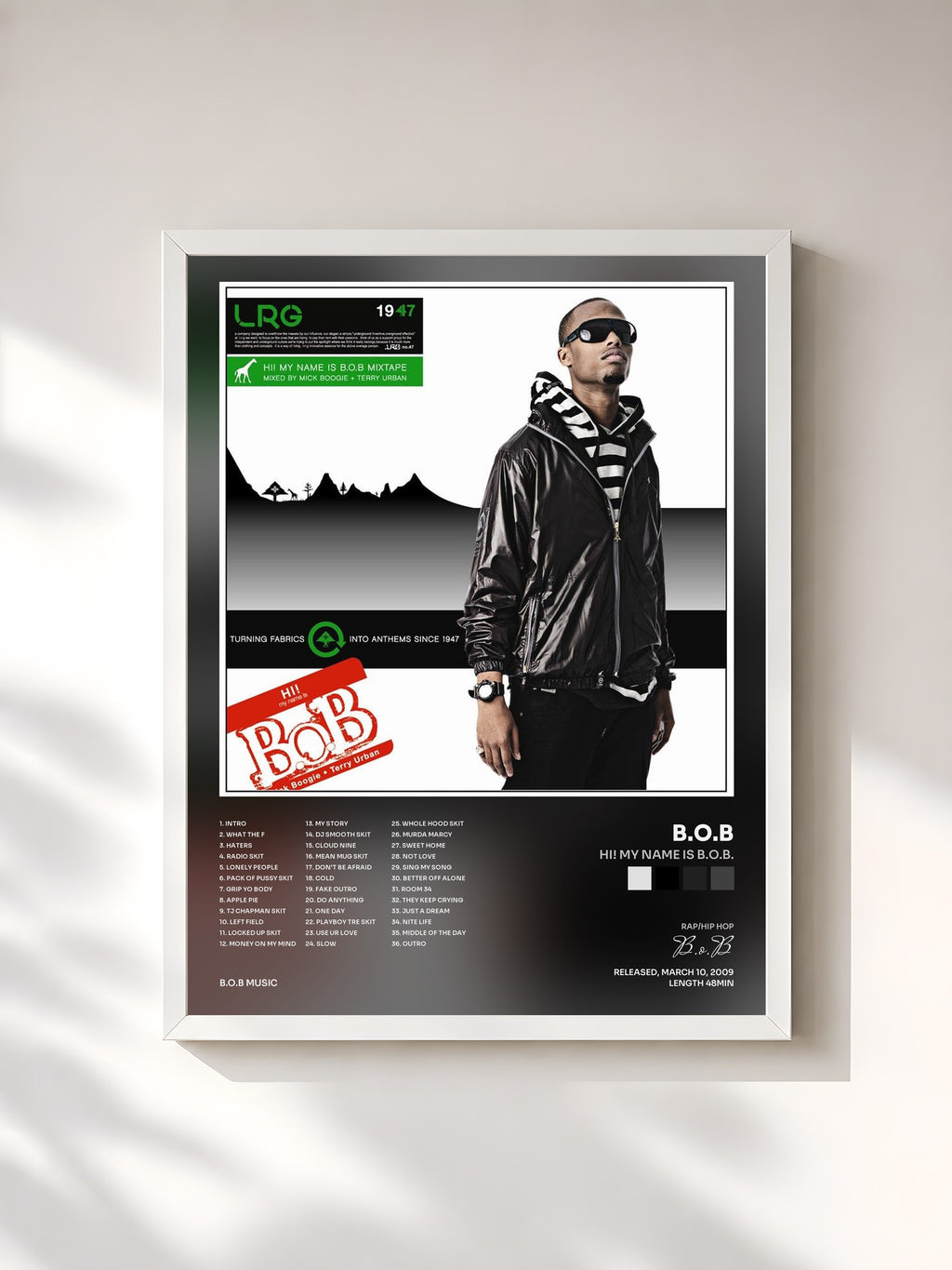 #blanc Tableau de l'album Hi! My Name Is B.o.B. de B.o.B, cadre blanc, imprimé et encadré en France