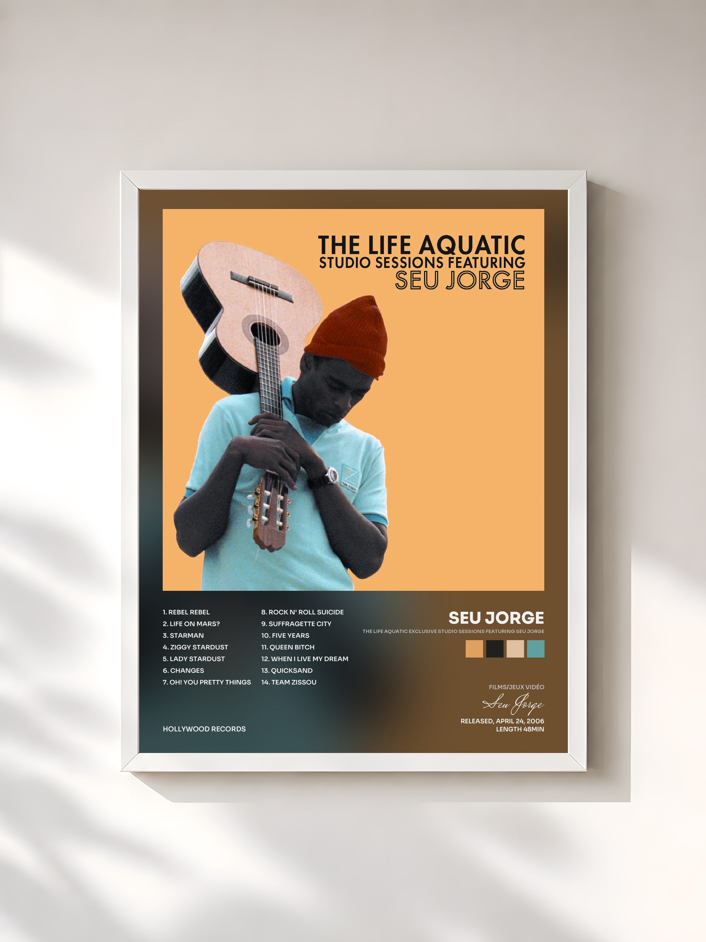 #blanc Tableau de l'album The Life Aquatic Exclusive Studio Sessions Featuring Seu Jorge de Seu Jorge, cadre blanc, imprimé et encadré en France