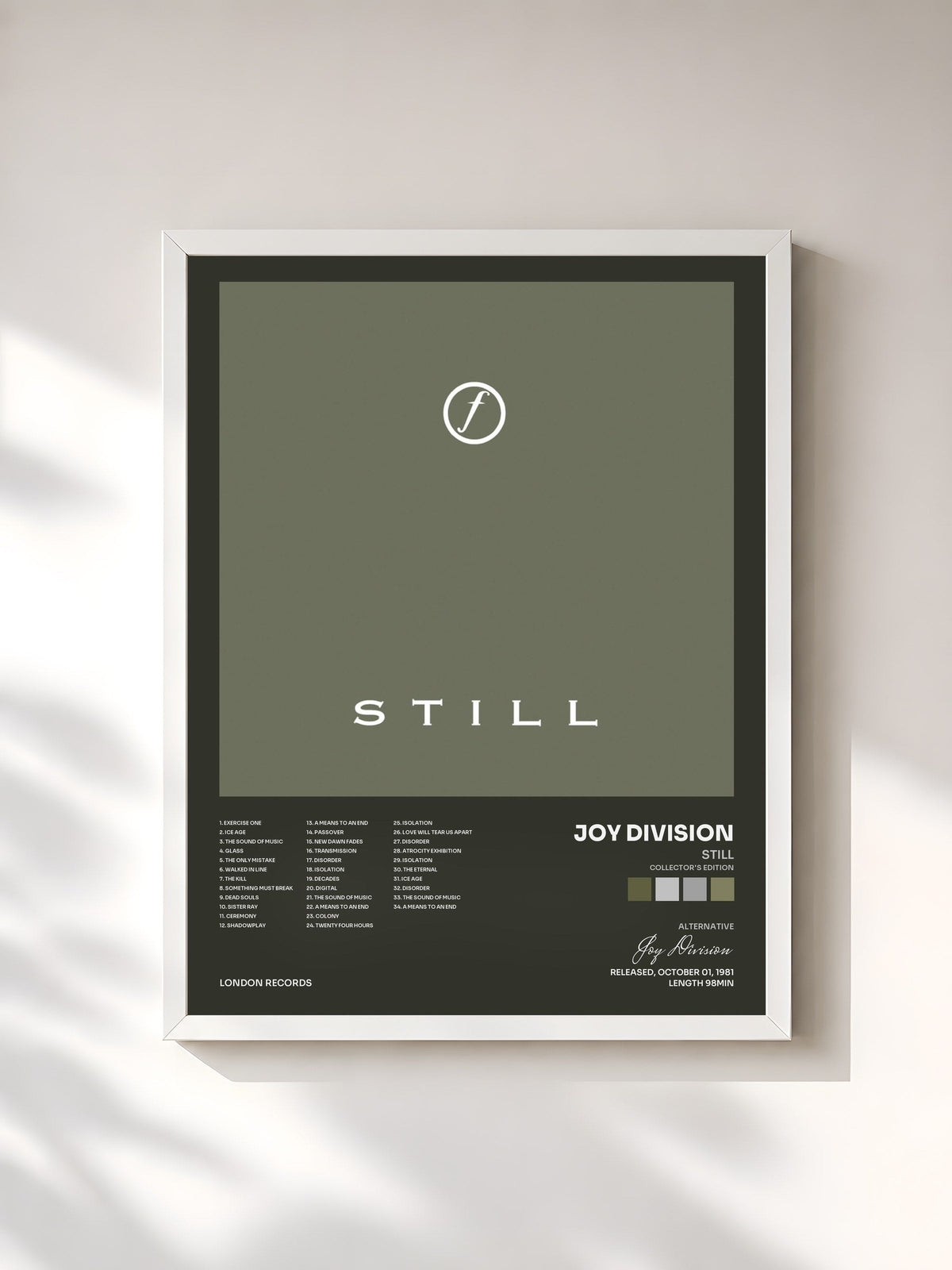 #blanc Tableau de l'album Still (Collector's Edition) de Joy Division, cadre blanc, imprimé et encadré en France