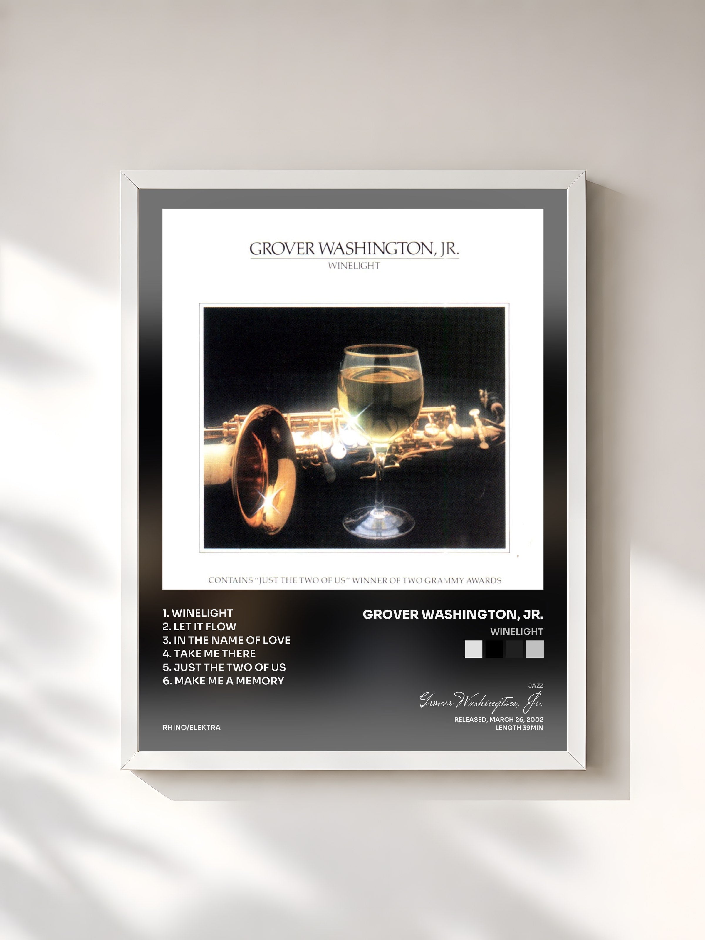 #blanc Tableau de l'album Winelight de Grover Washington, Jr., cadre blanc, imprimé et encadré en France