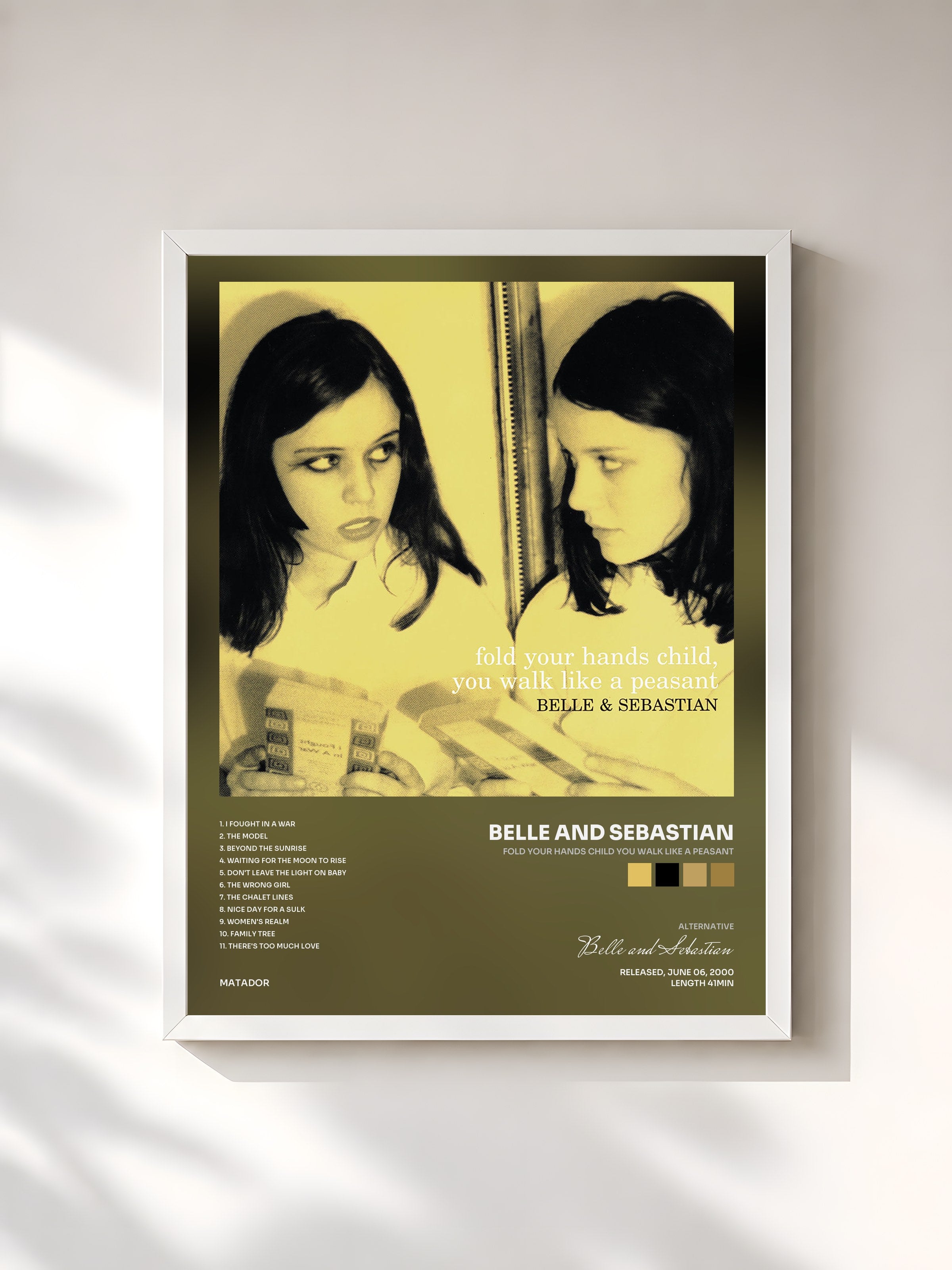 #blanc Tableau de l'album Fold Your Hands Child You Walk Like a Peasant de Belle and Sebastian, cadre blanc, imprimé et encadré en France