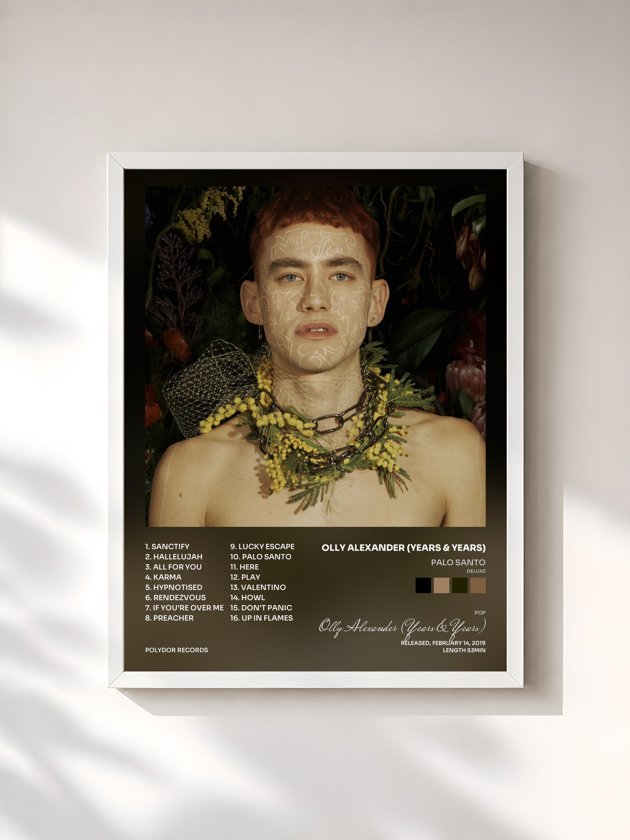 #blanc Tableau de l'album Palo Santo (Deluxe) de Olly Alexander (Years & Years), cadre blanc, imprimé et encadré en France