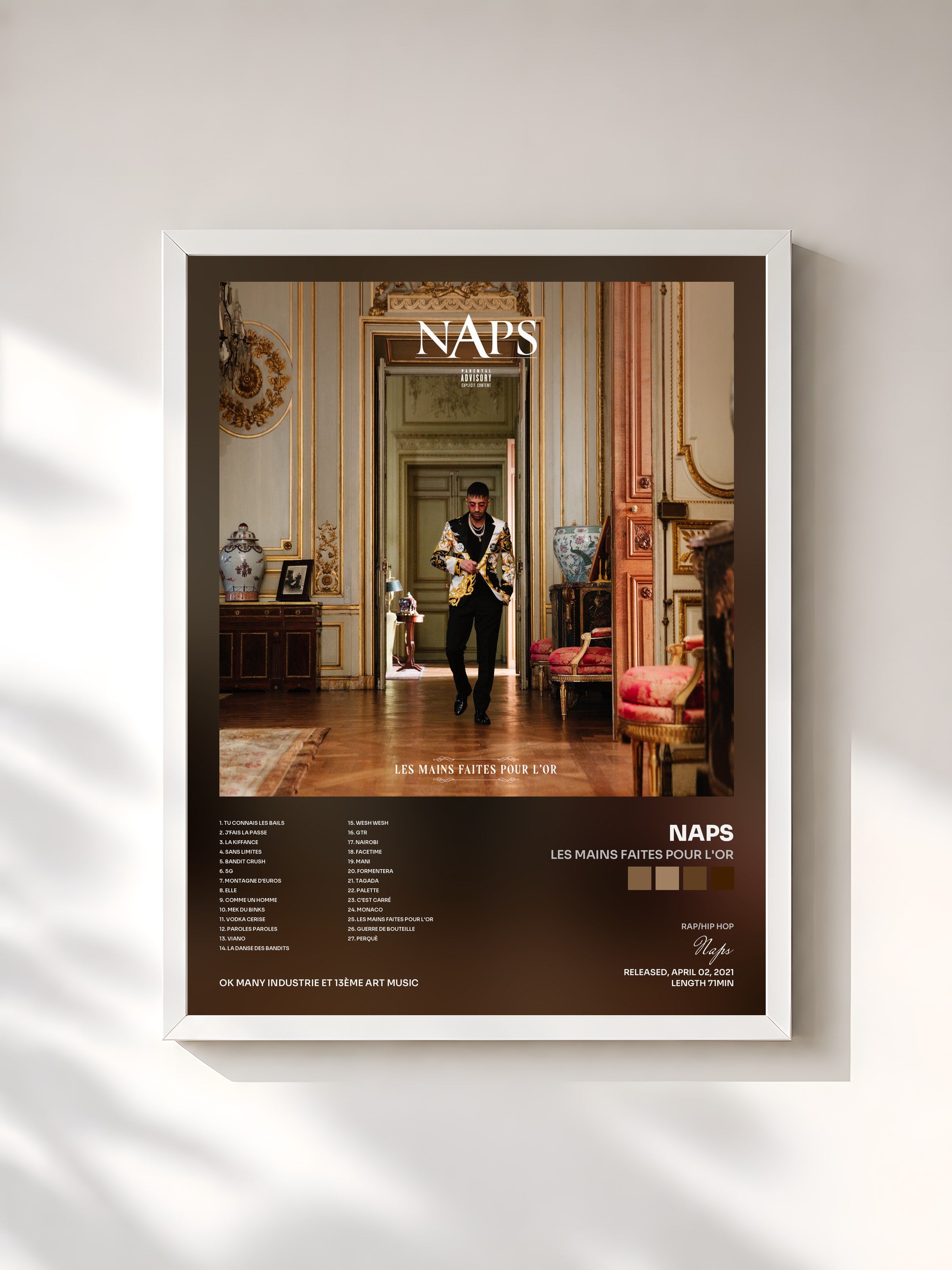 #blanc Tableau de l'album Les mains faites pour l'or de Naps, cadre blanc, imprimé et encadré en France