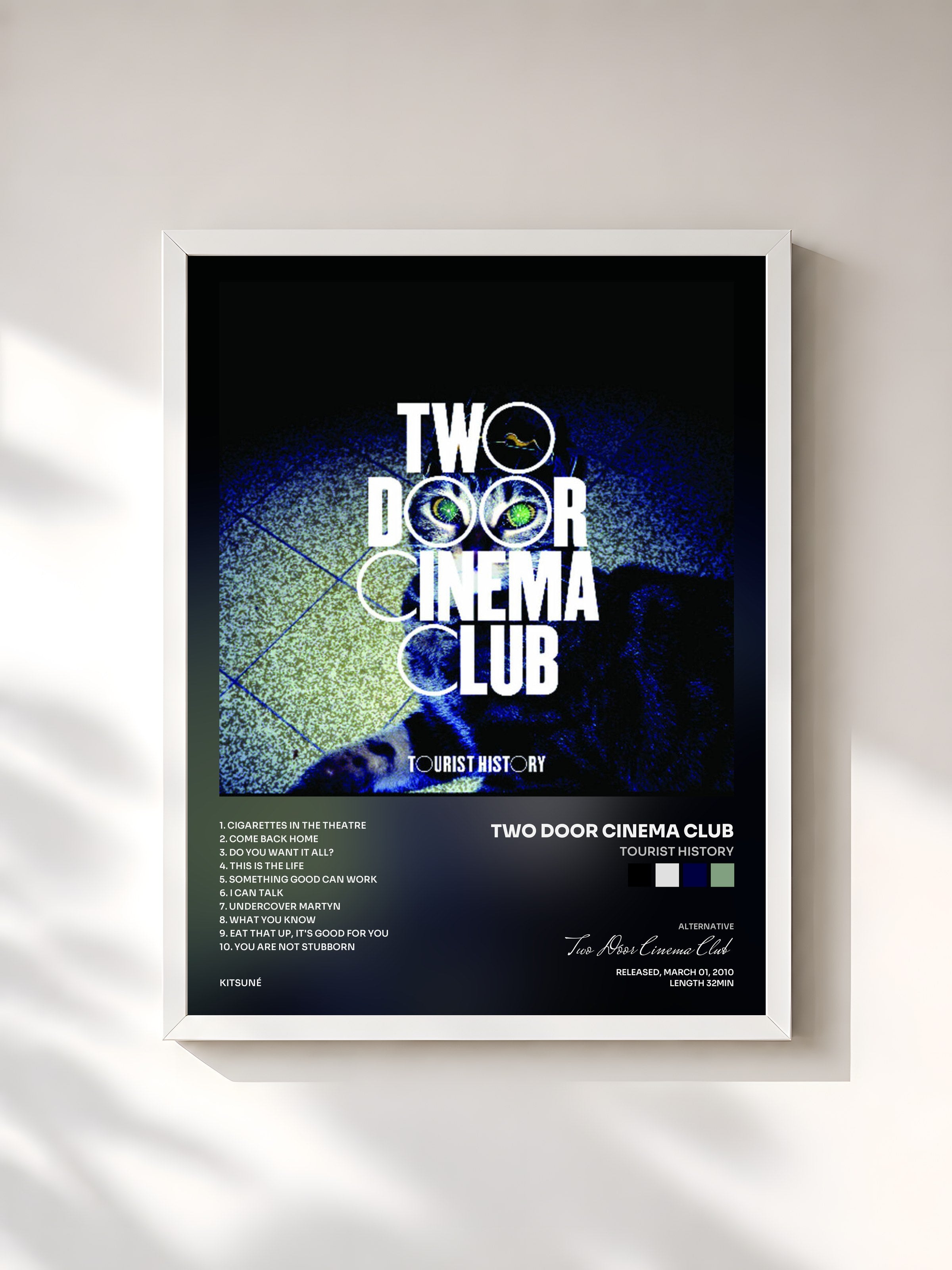 #blanc Tableau de l'album Tourist History de Two Door Cinema Club, cadre blanc, imprimé et encadré en France