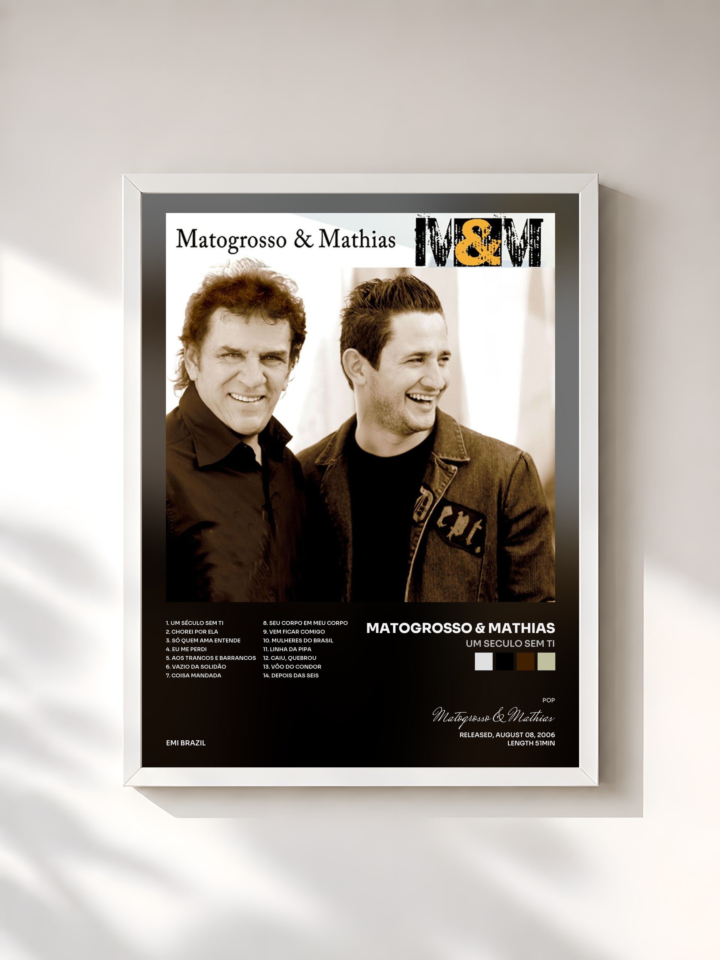 #blanc Tableau de l'album Um Seculo Sem Ti de Matogrosso & Mathias, cadre blanc, imprimé et encadré en France