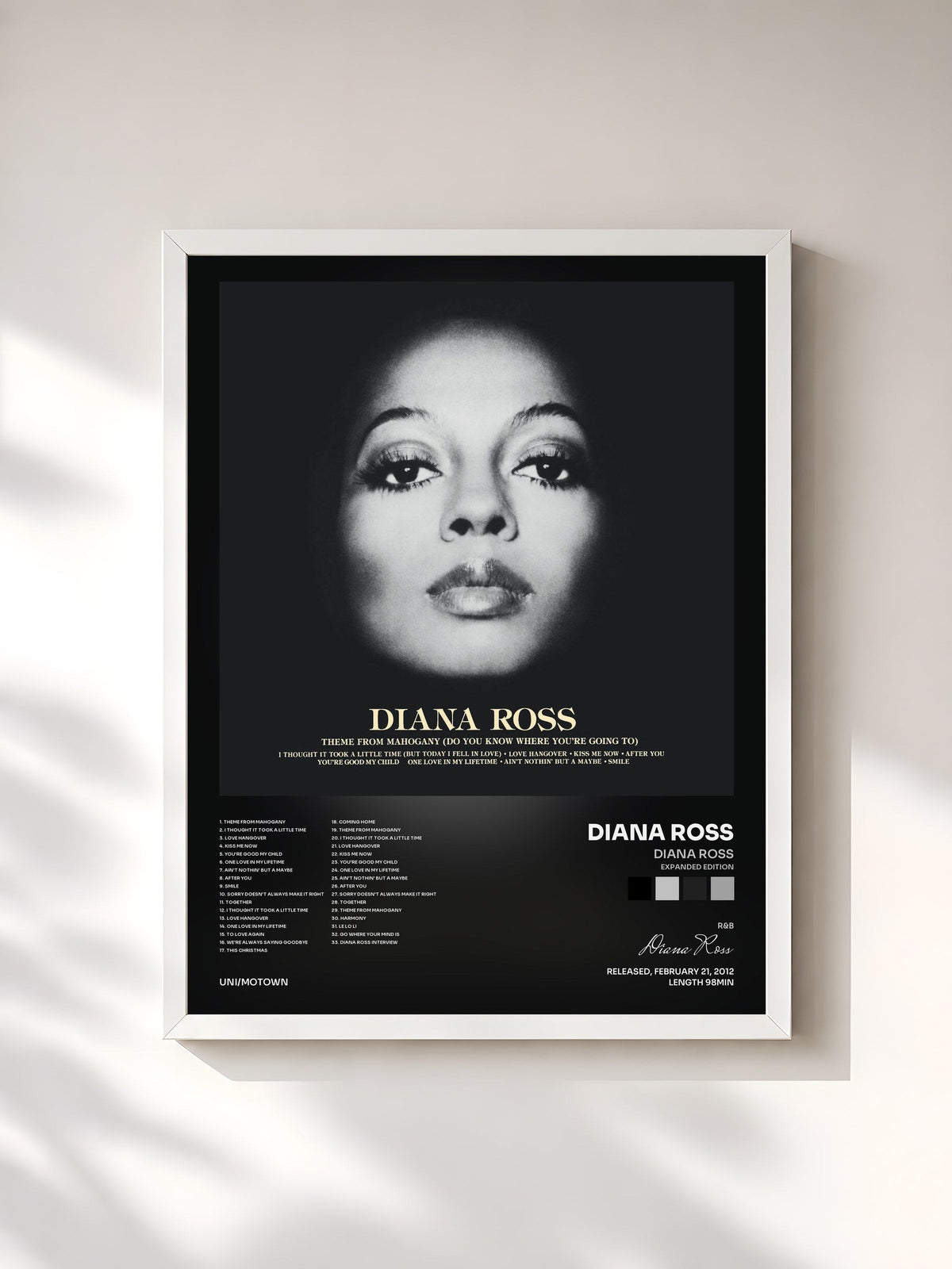 #blanc Tableau de l'album Diana Ross (Expanded Edition) de Diana Ross, cadre blanc, imprimé et encadré en France