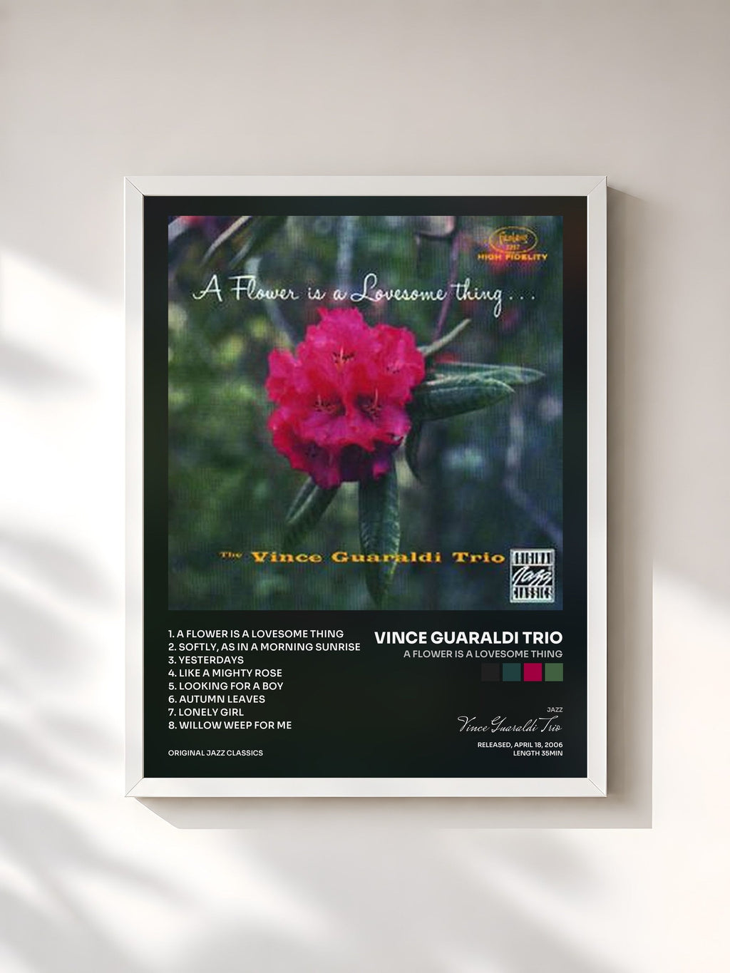 #blanc A Flower Is A Lovesome Thing von Vince Guaraldi Trio als gerahmter Kunstdruck, weißer Rahmen, gedruckt und gerahmt in Frankreich