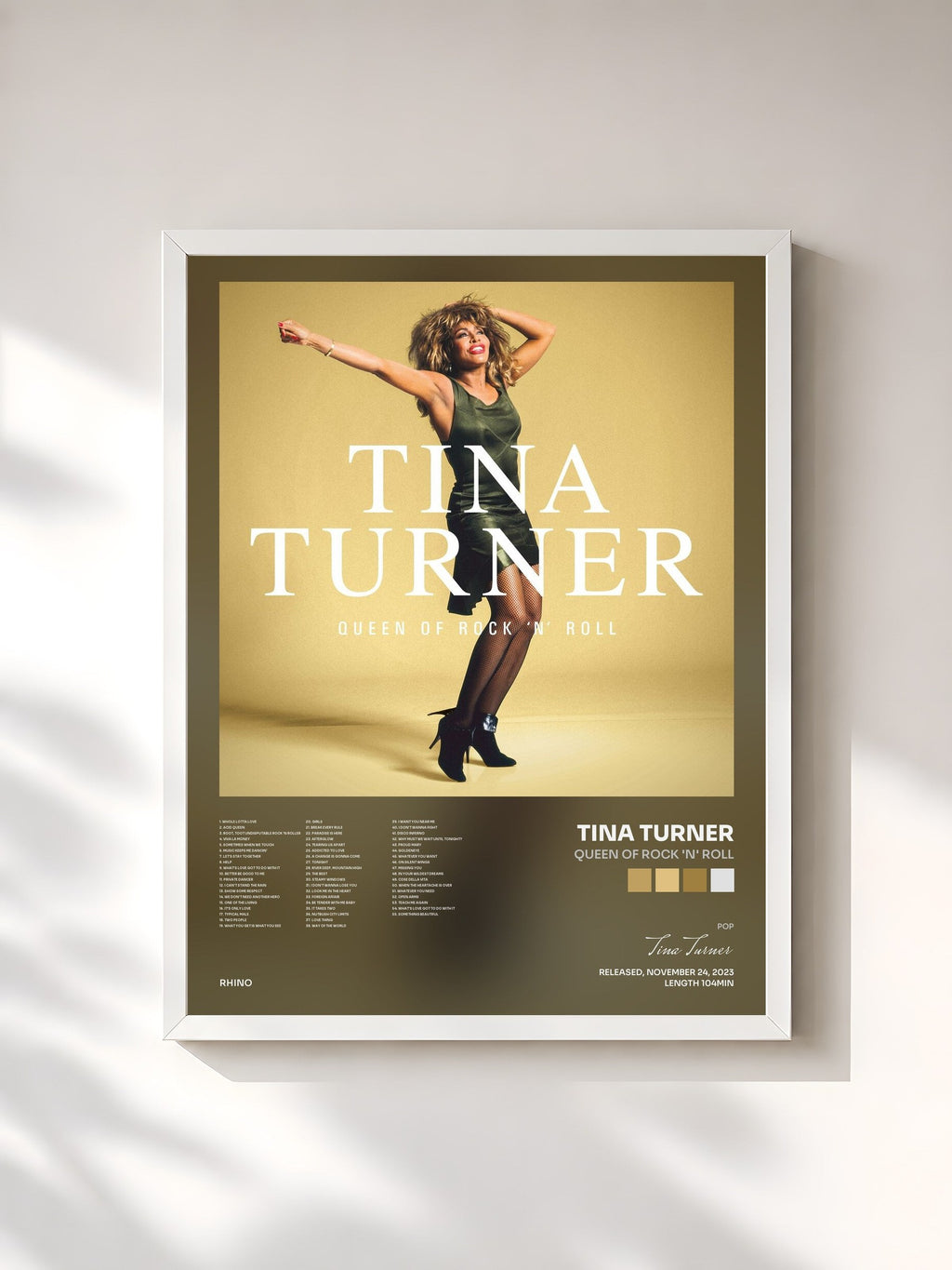 #blanc Tableau de l'album Queen Of Rock 'n' Roll de Tina Turner, cadre blanc, imprimé et encadré en France
