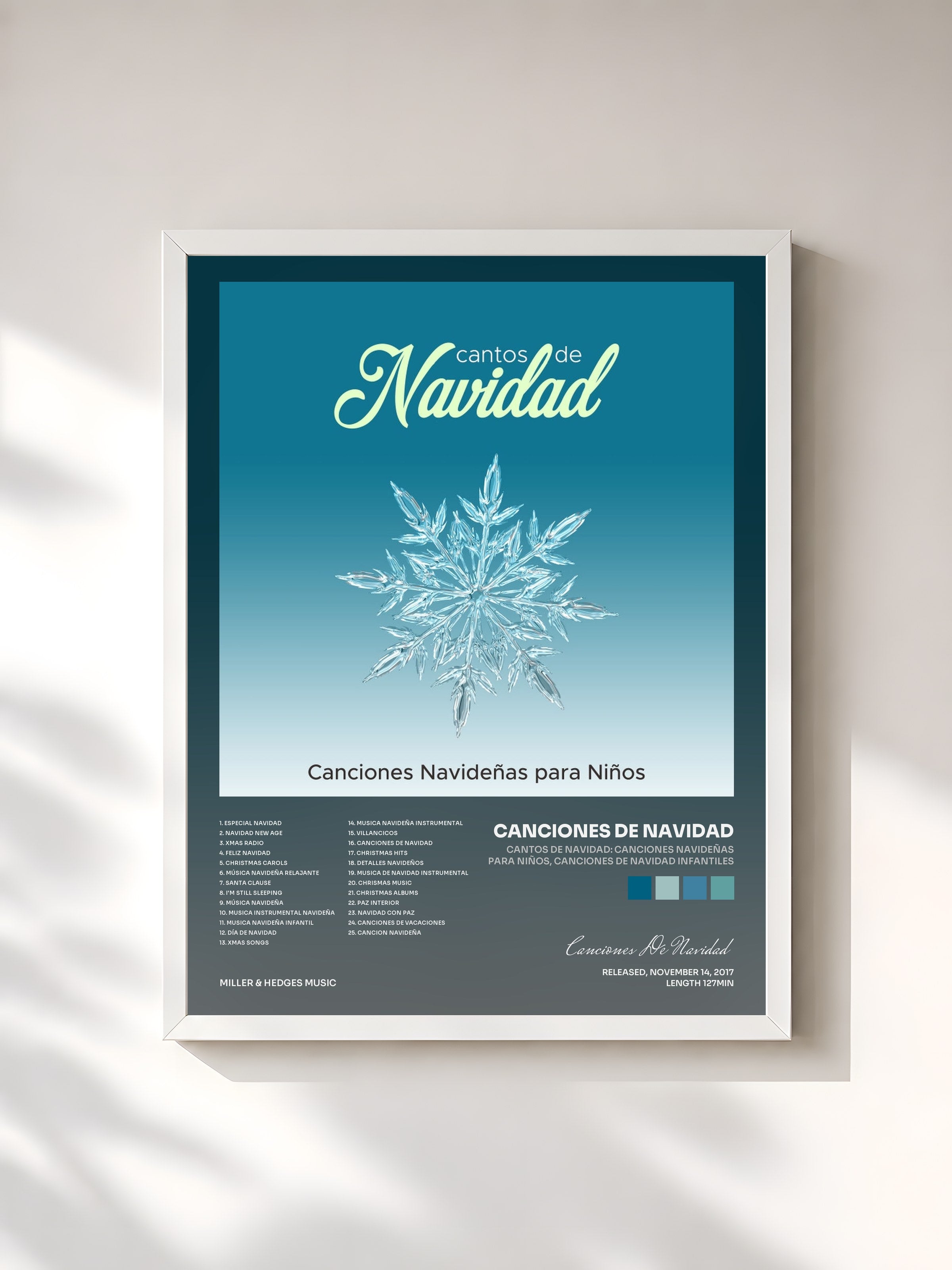 #blanc Tableau de l'album Cantos de Navidad: Canciones Navideñas para Niños, Canciones de Navidad Infantiles de Canciones De Navidad, cadre blanc, imprimé et encadré en France