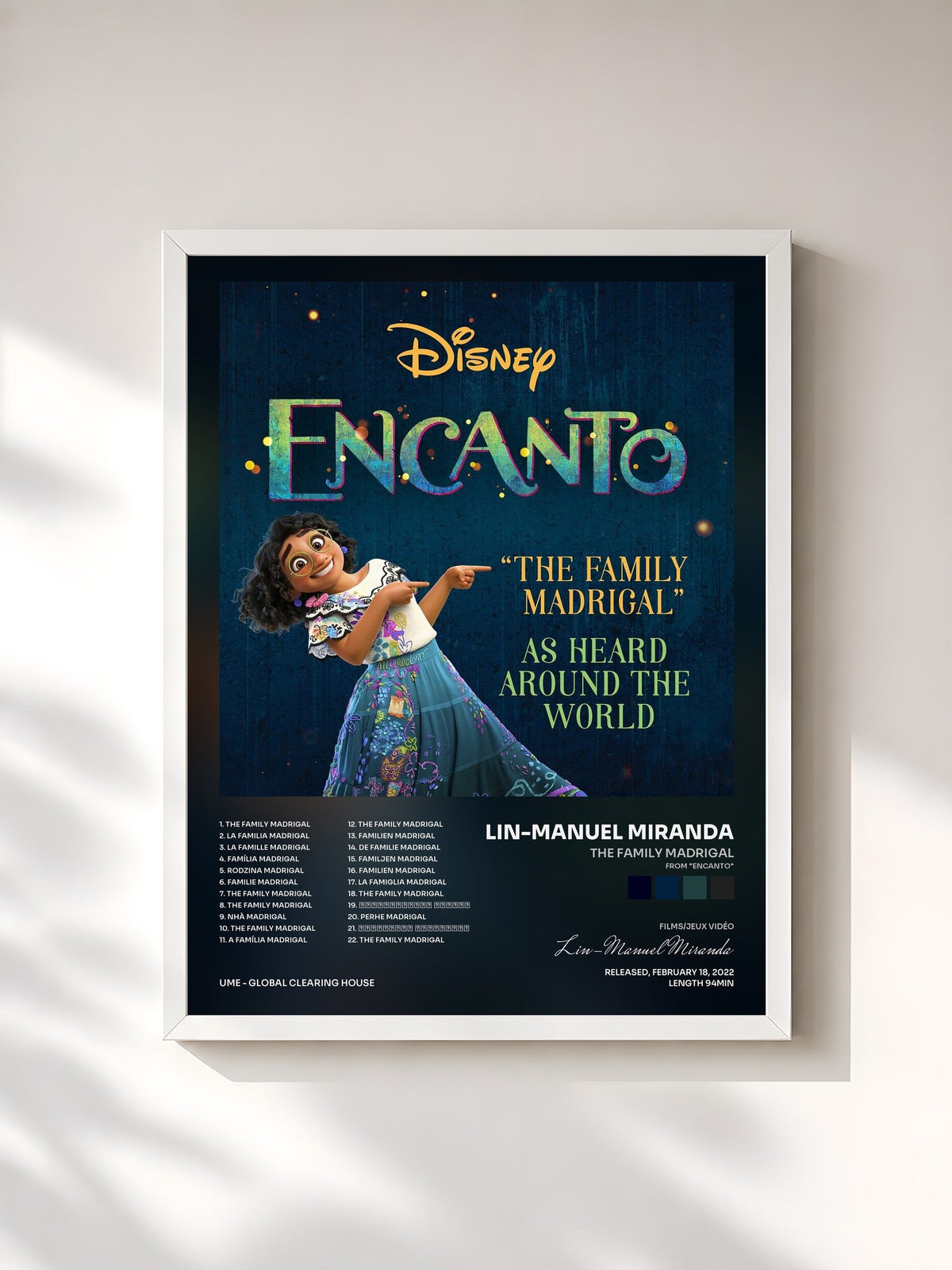 #blanc Tableau de l'album The Family Madrigal (From "Encanto") de Lin-Manuel Miranda, cadre blanc, imprimé et encadré en France