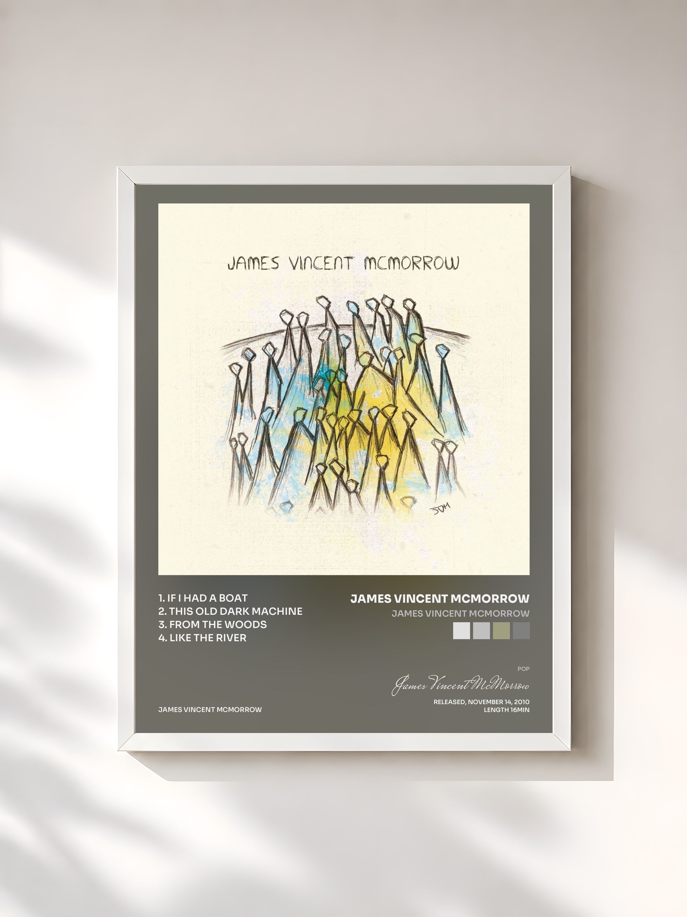 #blanc Tableau de l'album James Vincent McMorrow de James Vincent McMorrow, cadre blanc, imprimé et encadré en France