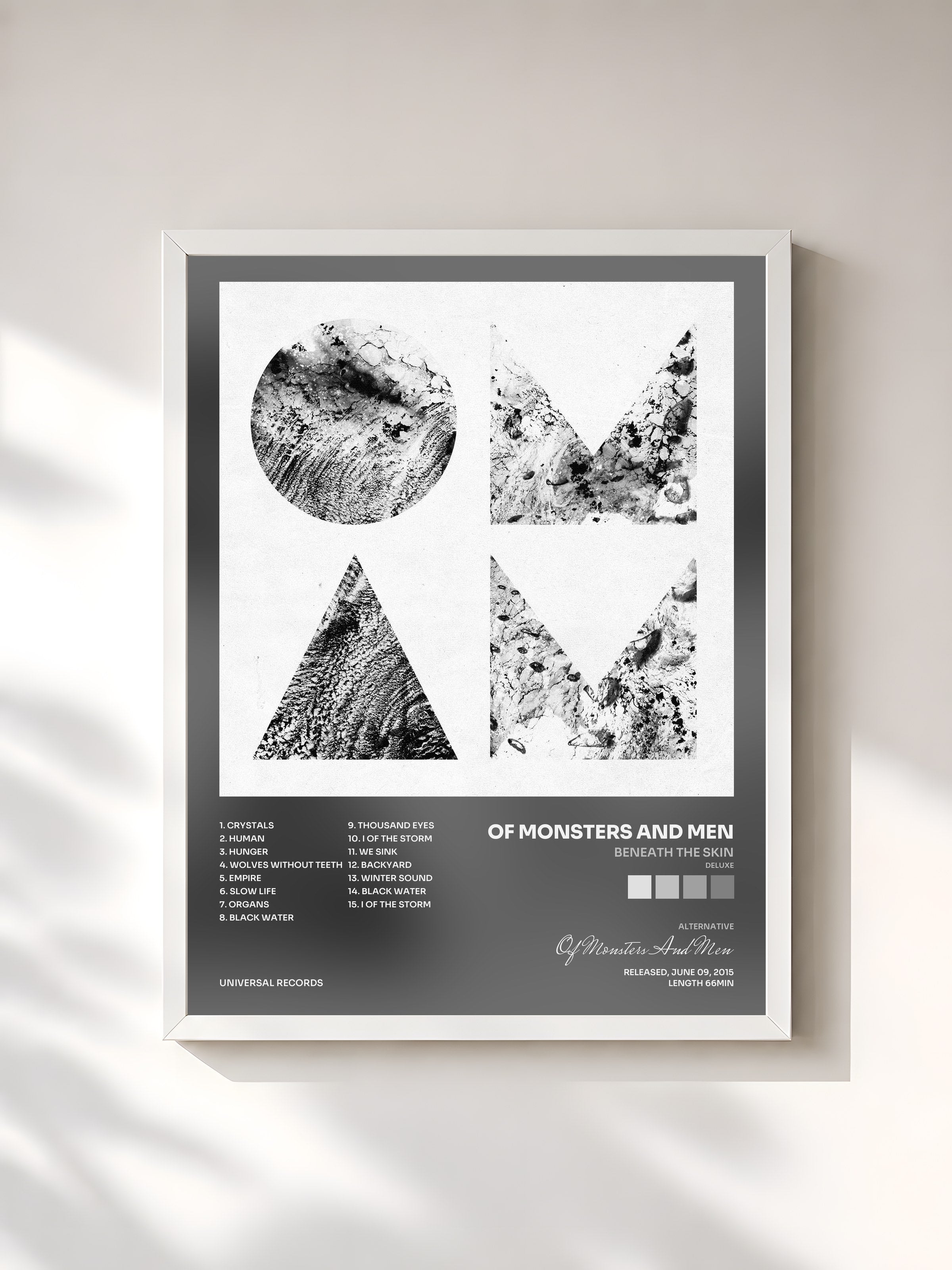 #blanc Tableau de l'album Beneath The Skin (Deluxe) de Of Monsters And Men, cadre blanc, imprimé et encadré en France