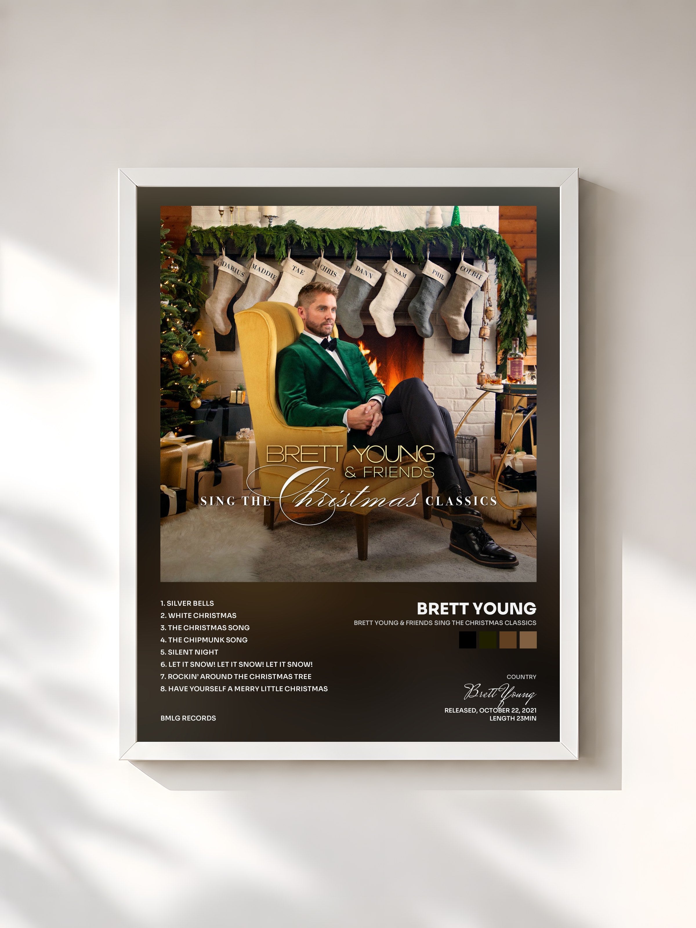 #blanc Tableau de l'album Brett Young & Friends Sing The Christmas Classics de Brett Young, cadre blanc, imprimé et encadré en France