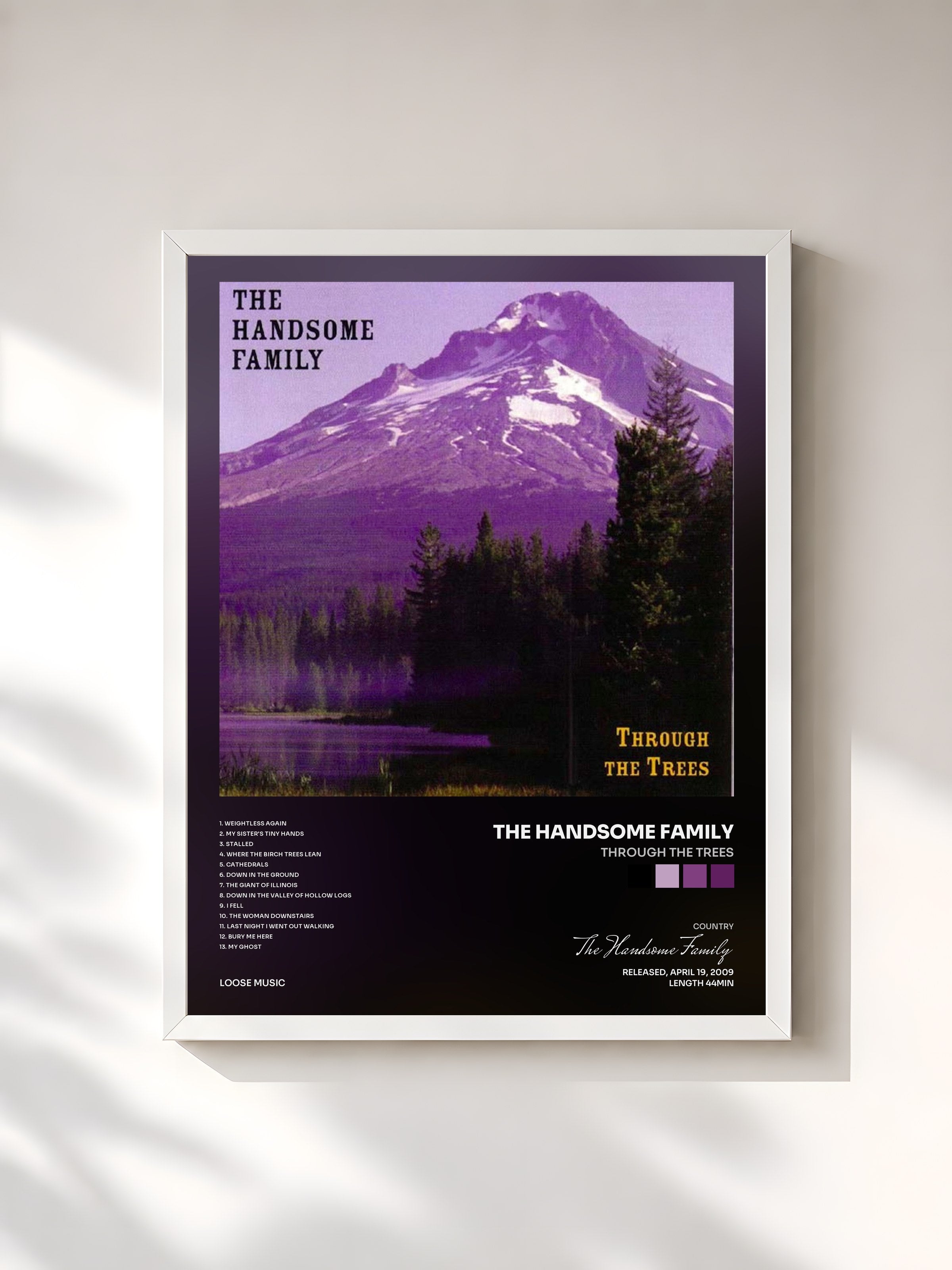 #blanc Tableau de l'album Through the Trees de The Handsome Family, cadre blanc, imprimé et encadré en France