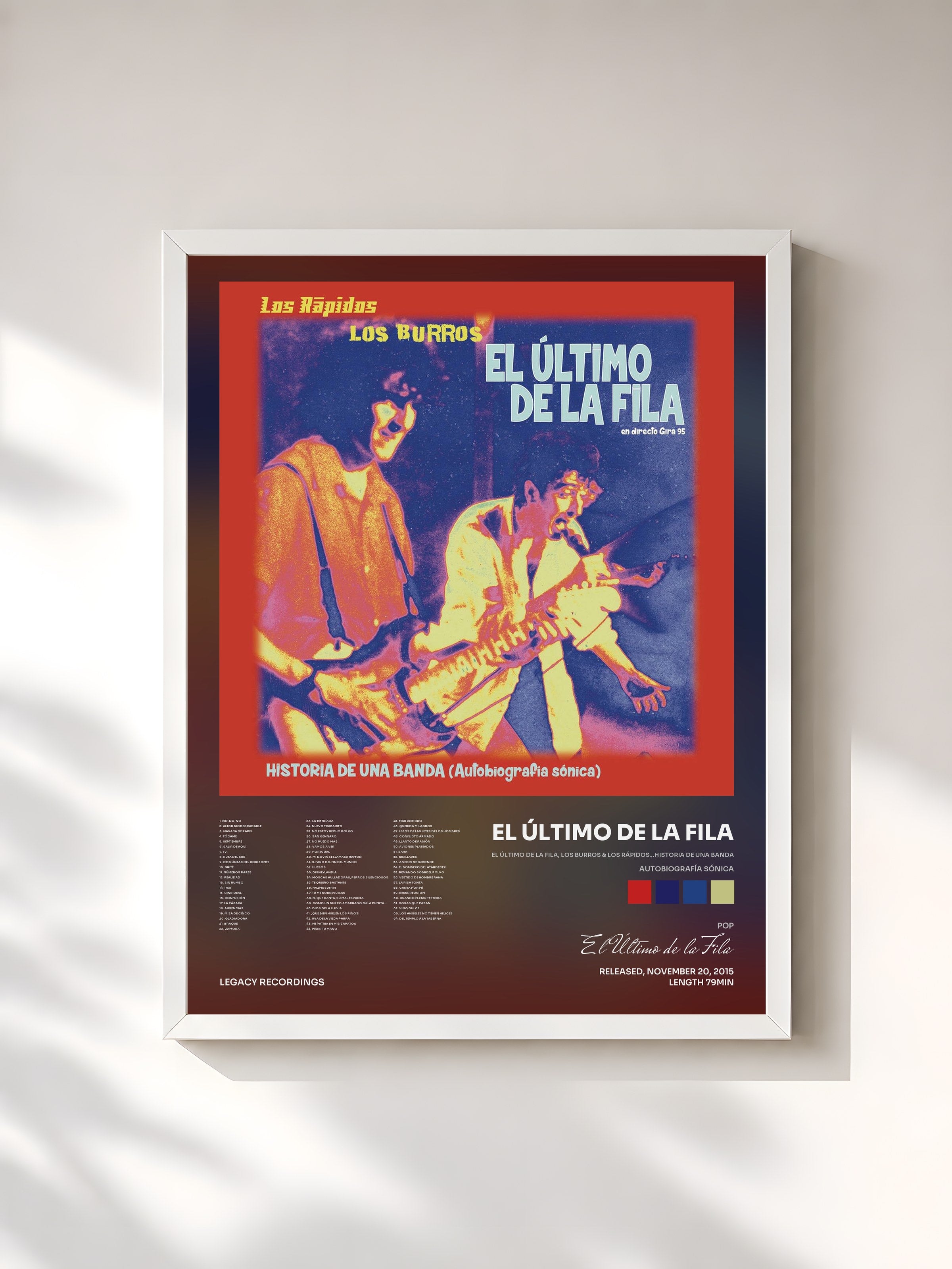 #blanc Tableau de l'album El Último de la Fila, los Burros & los Rápidos...Historia de una Banda (Autobiografía Sónica) de El Último de la Fila, cadre blanc, imprimé et encadré en France