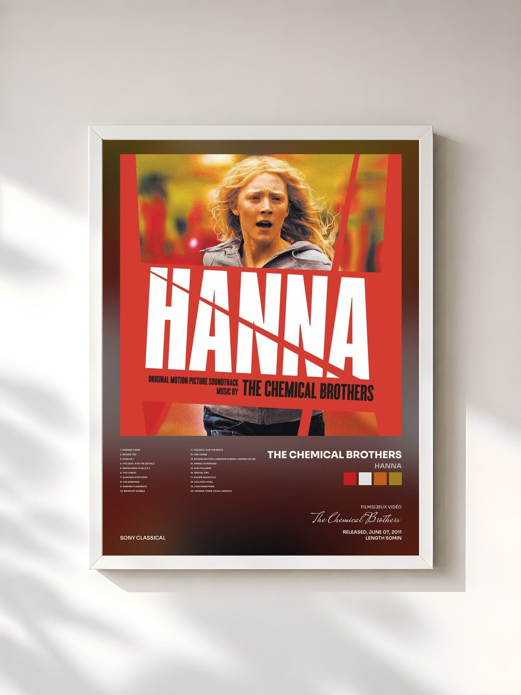 #blanc Tableau de l'album Hanna de The Chemical Brothers, cadre blanc, imprimé et encadré en France