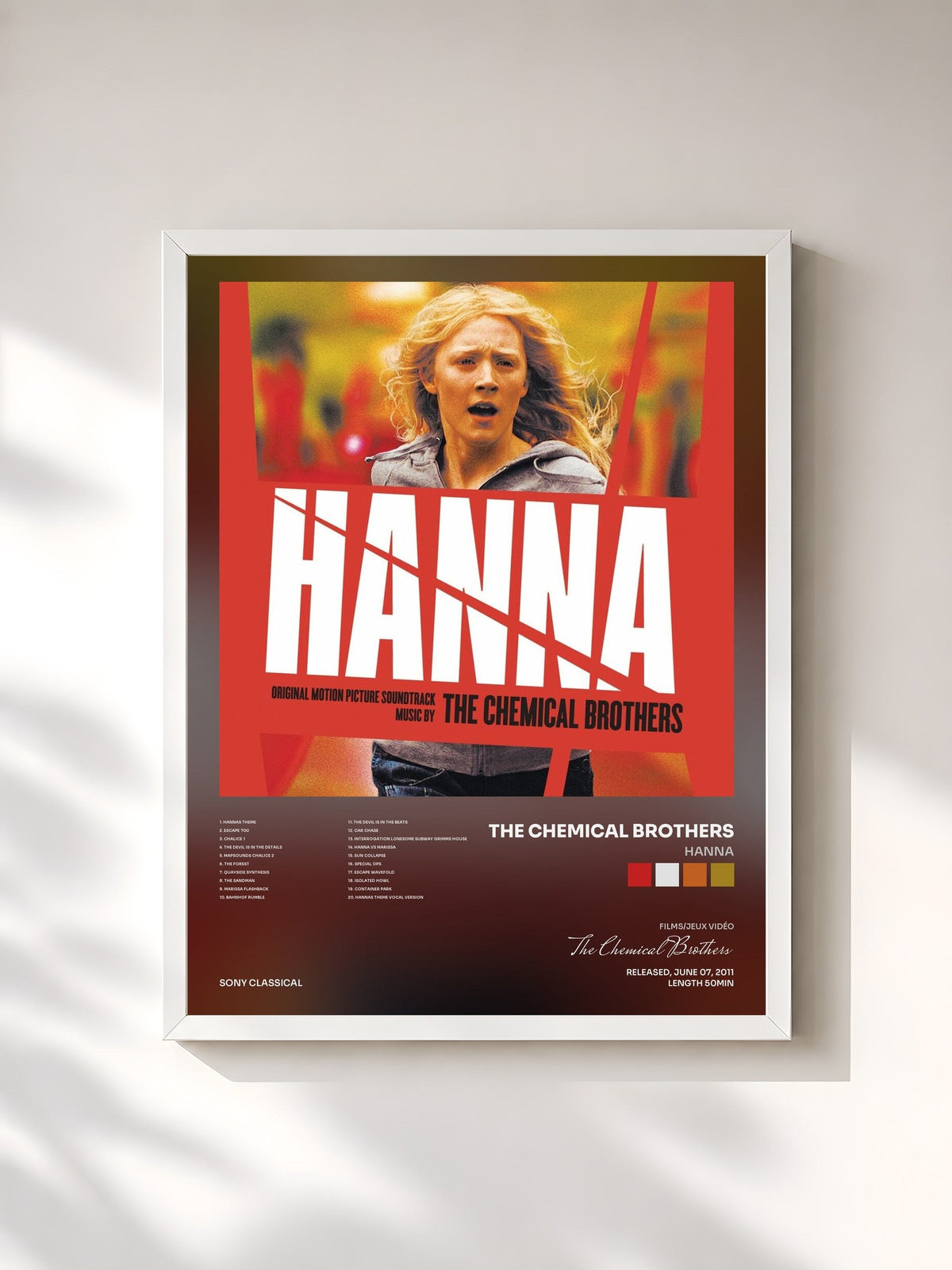 #blanc Tableau de l'album Hanna de The Chemical Brothers, cadre blanc, imprimé et encadré en France