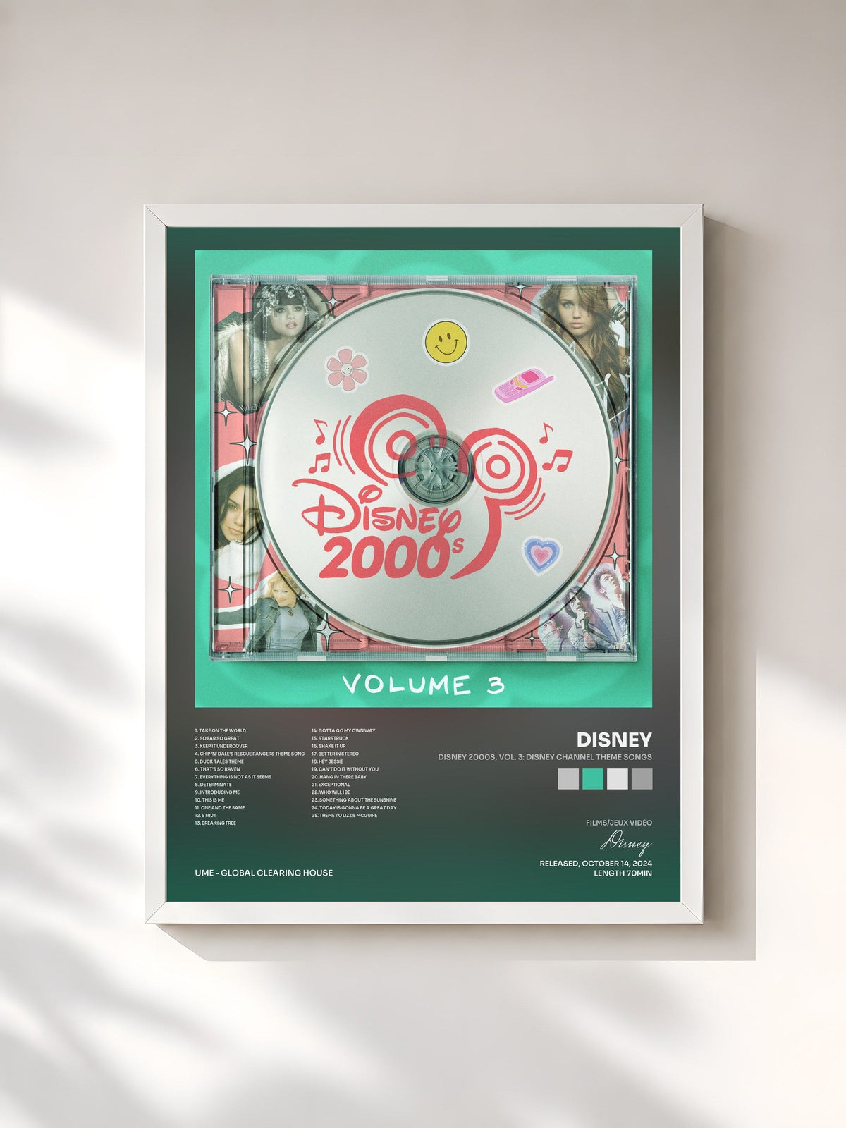 #blanc Tableau de l'album Disney 2000s, Vol. 3: Disney Channel Theme Songs de Disney, cadre blanc, imprimé et encadré en France