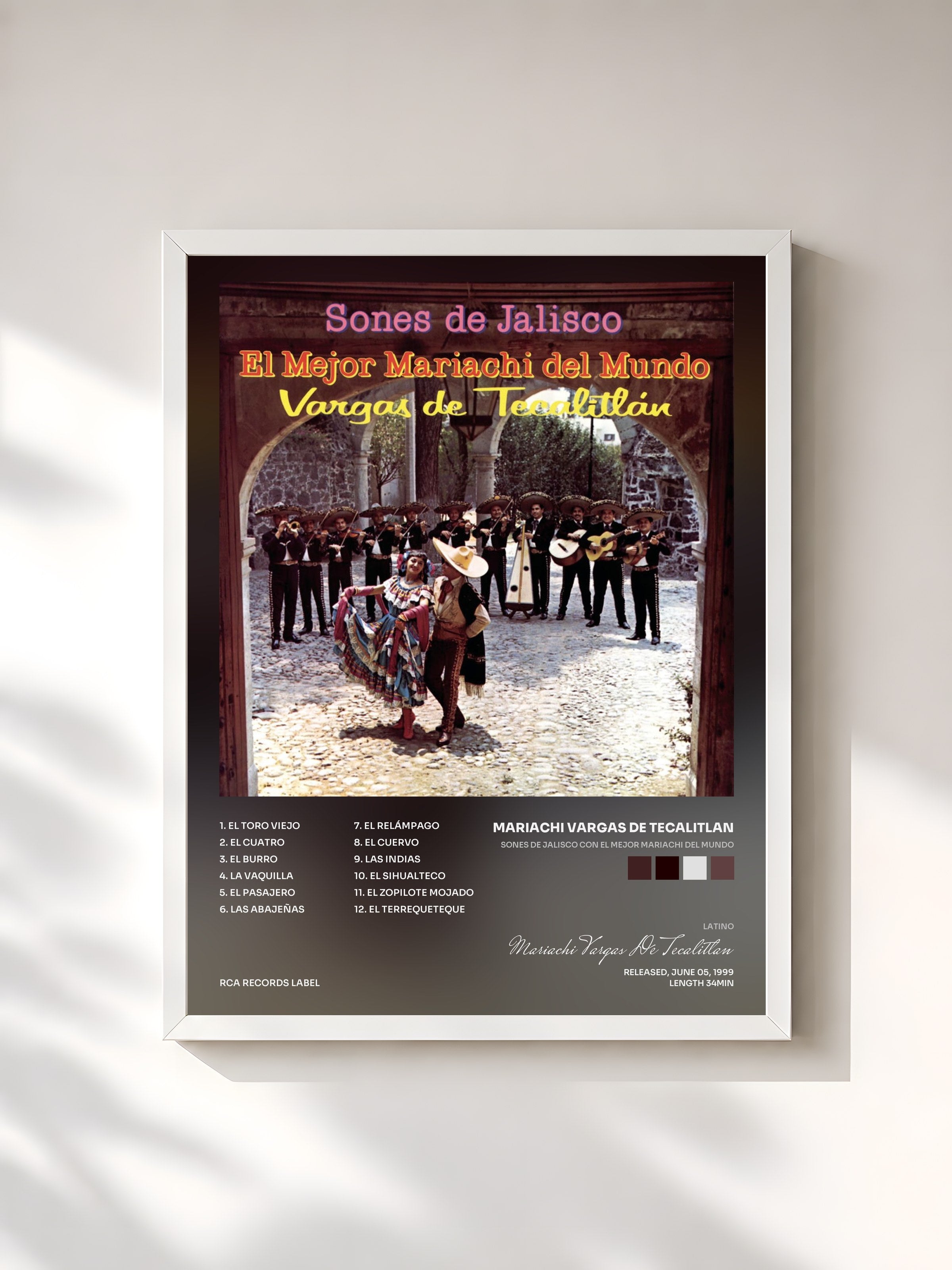 #blanc Tableau de l'album Sones De Jalisco Con El Mejor Mariachi Del Mundo de Mariachi Vargas De Tecalitlan, cadre blanc, imprimé et encadré en France