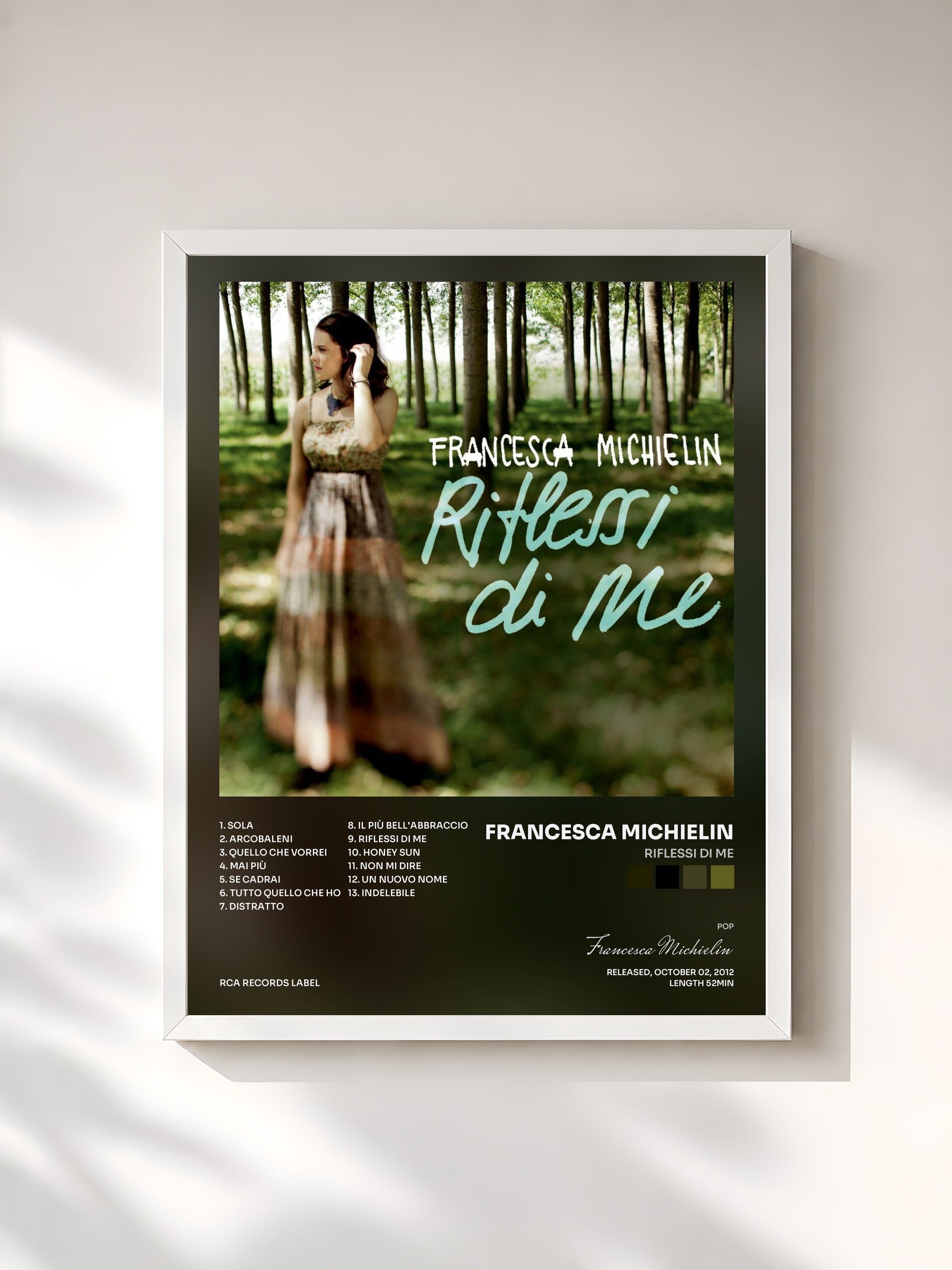 #blanc Tableau de l'album Riflessi di me de Francesca Michielin, cadre blanc, imprimé et encadré en France