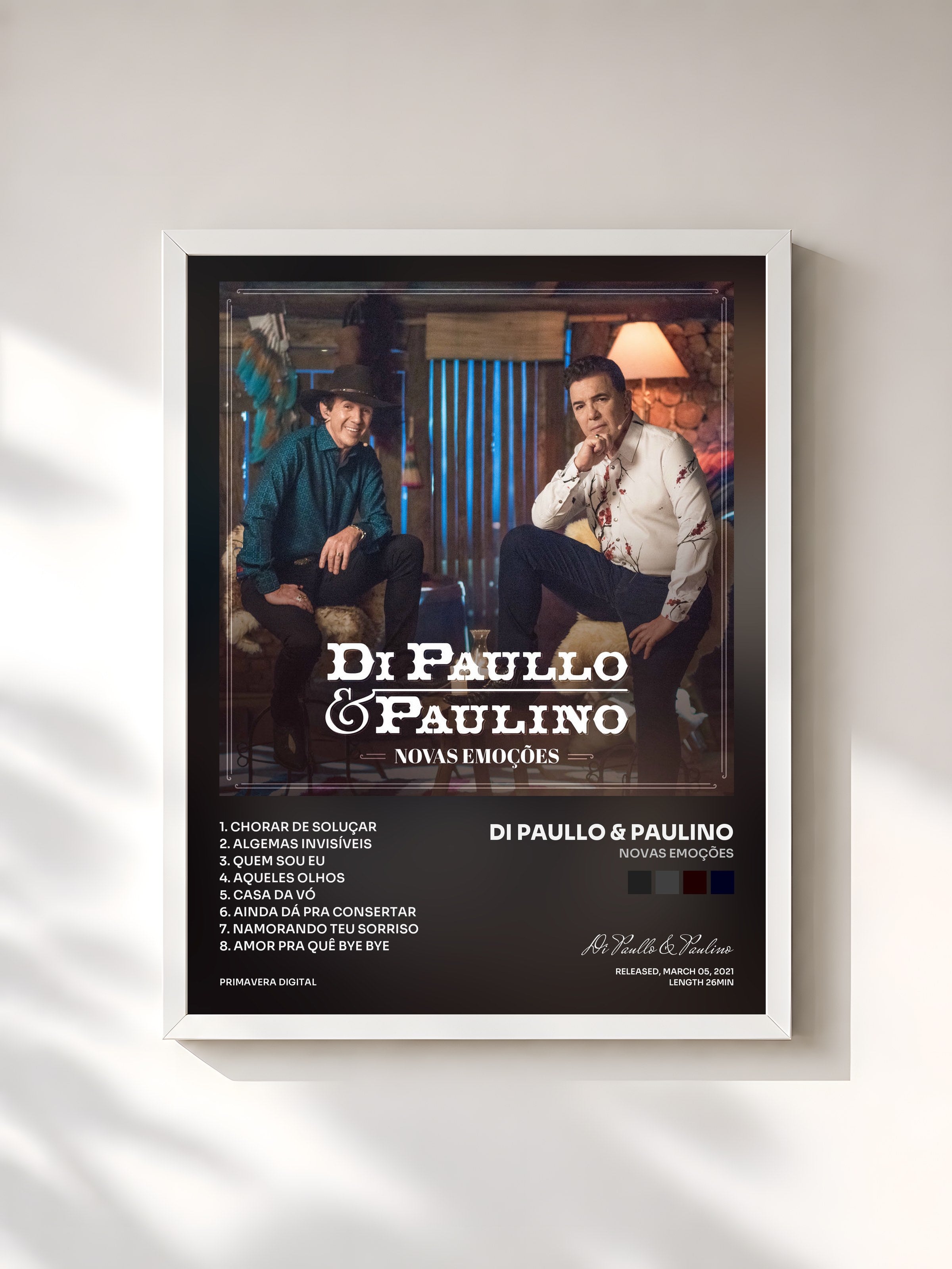 #blanc Tableau de l'album Novas Emoções de Di Paullo & Paulino, cadre blanc, imprimé et encadré en France