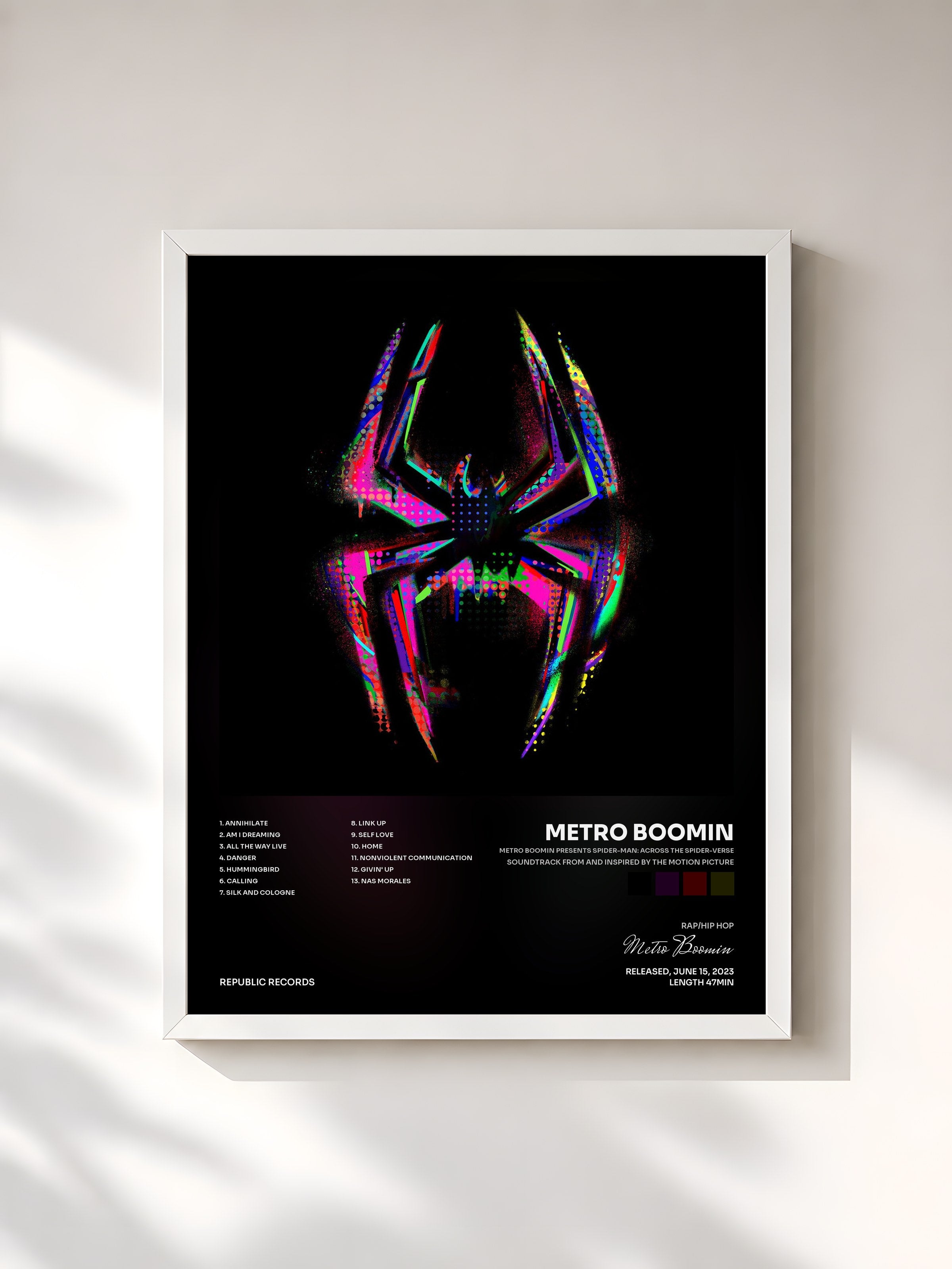 #blanc METRO BOOMIN PRESENTS SPIDER-MAN: ACROSS THE SPIDER-VERSE (SOUNDTRACK FROM AND INSPIRED BY THE MOTION PICTURE) by Metro Boomin as a framed art print, white frame, printed and framed in France