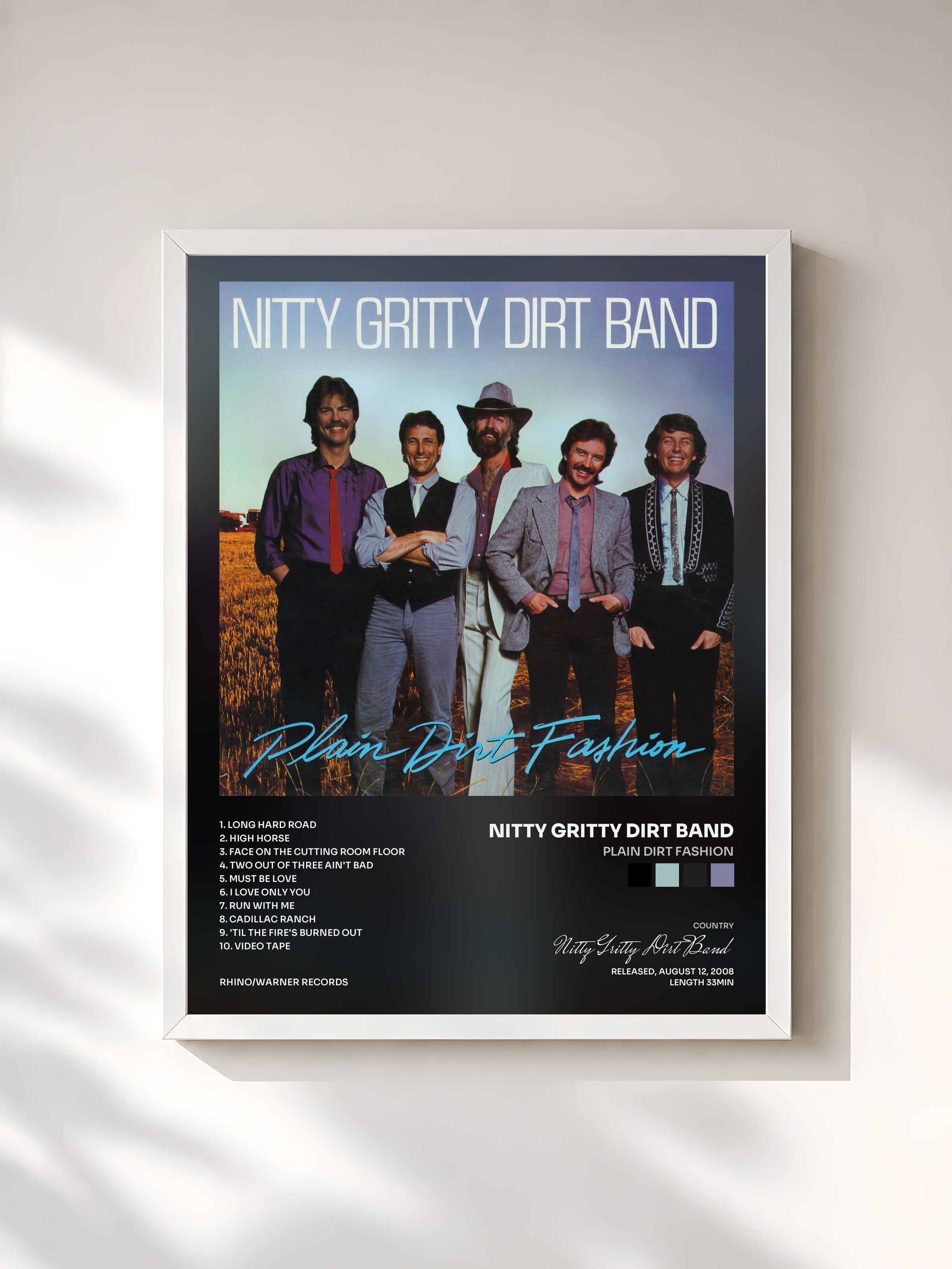 #blanc Tableau de l'album Plain Dirt Fashion de Nitty Gritty Dirt Band, cadre blanc, imprimé et encadré en France