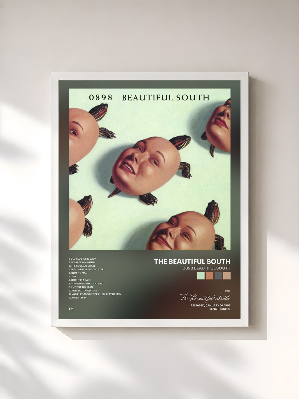 #blanc 0898 Beautiful South by The Beautiful South as a framed art print, white frame, printed and framed in France