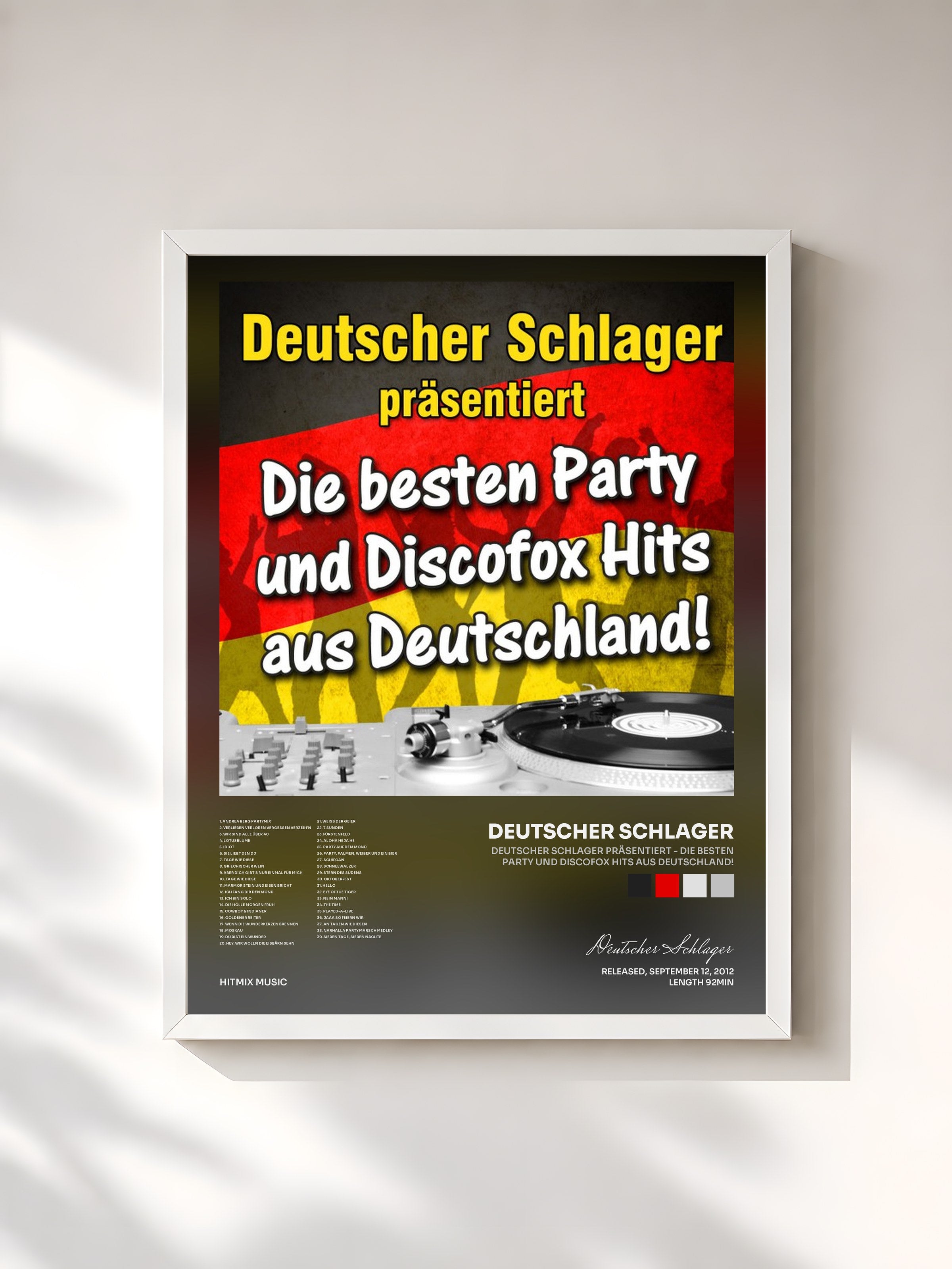 #blanc Tableau de l'album Deutscher Schlager präsentiert - Die besten Party und Discofox Hits aus Deutschland! de Deutscher Schlager, cadre blanc, imprimé et encadré en France