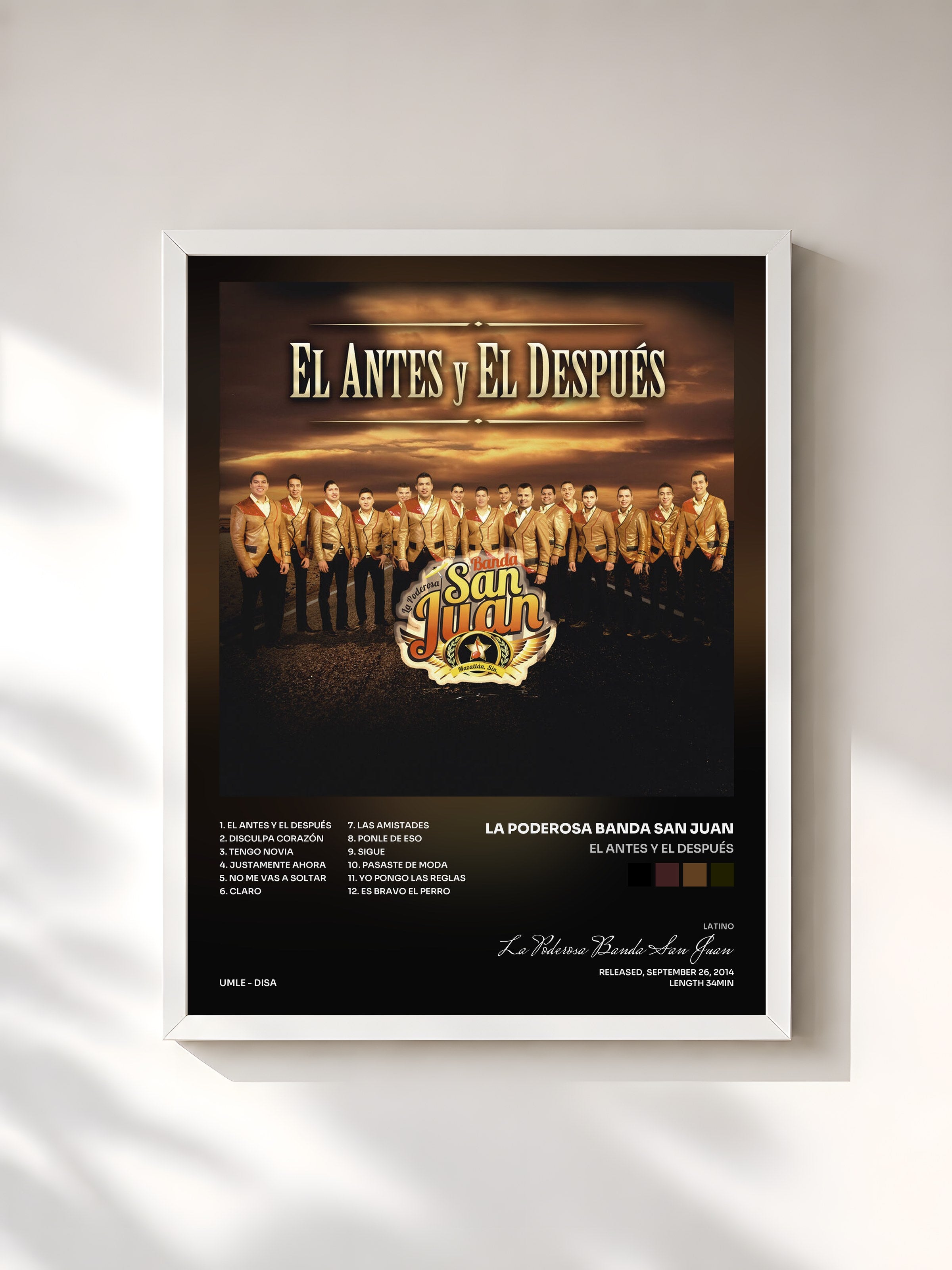 #blanc Tableau de l'album El Antes Y El Después de La Poderosa Banda San Juan, cadre blanc, imprimé et encadré en France
