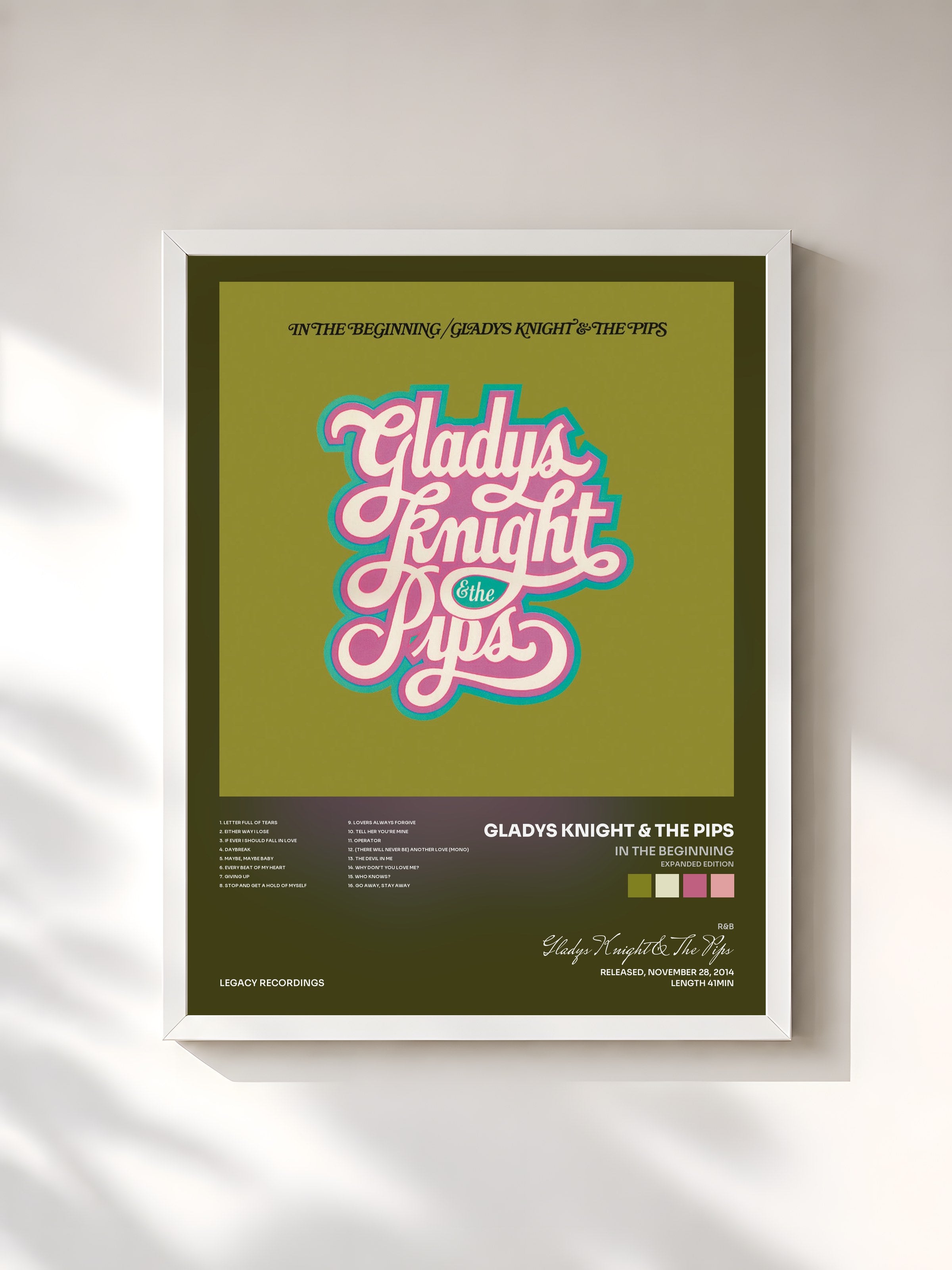 #blanc Tableau de l'album In The Beginning (Expanded Edition) de Gladys Knight & The Pips, cadre blanc, imprimé et encadré en France