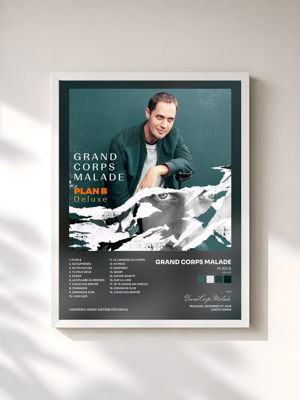 #blanc Plan B (Deluxe) by Grand Corps Malade as a framed art print, white frame, printed and framed in France