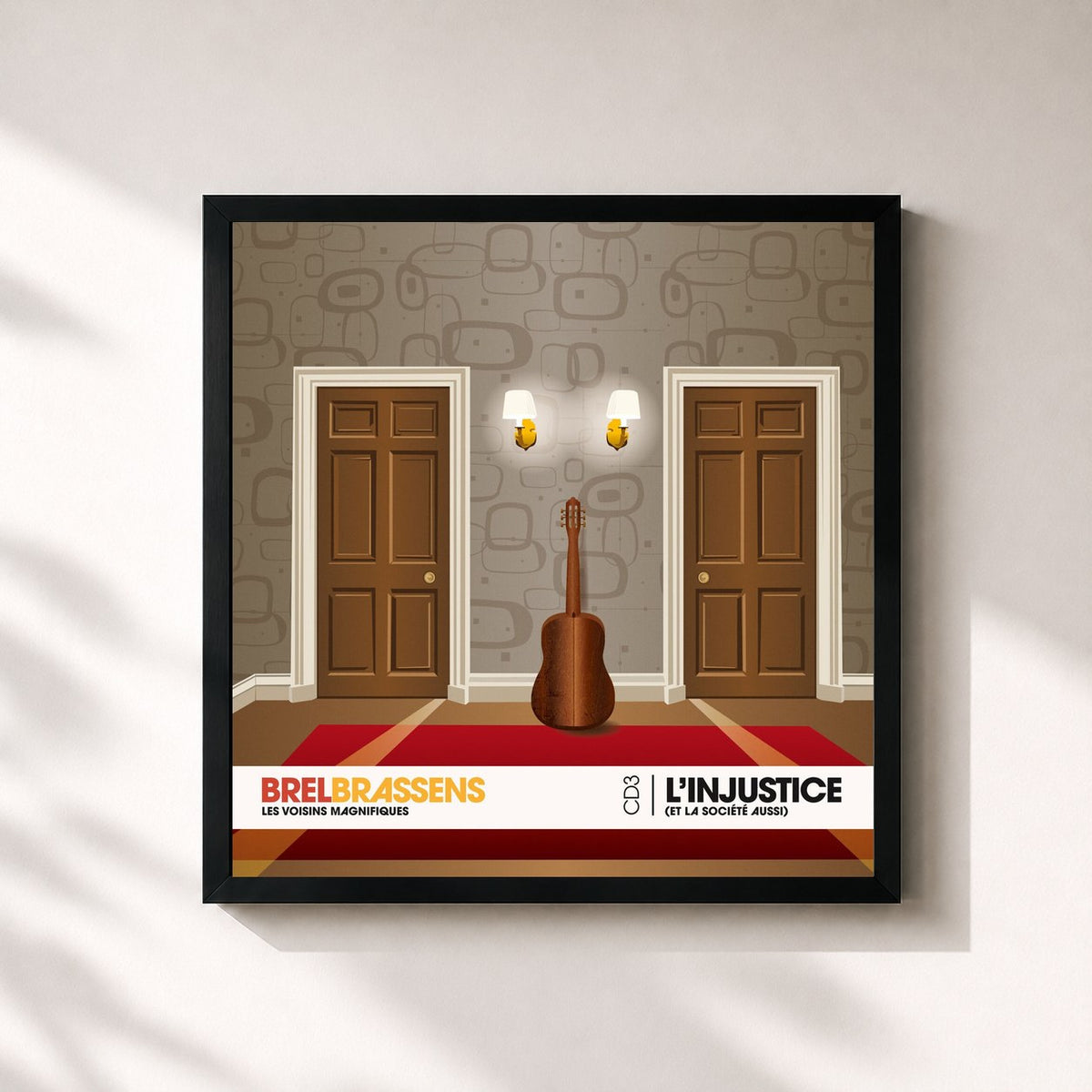 #noir Tableau carré de l'album L'injustice (et la société) de Jacques Brel, cadre noir 32x32 cm