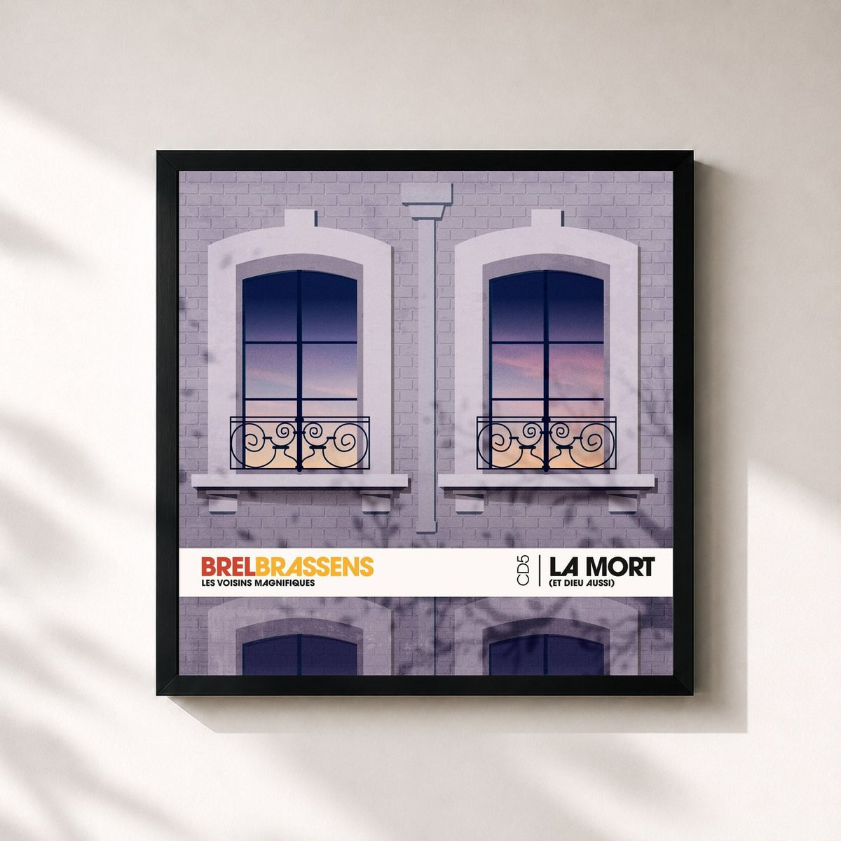 #noir Tableau carré de l'album La mort (Et Dieu aussi) de Jacques Brel, cadre noir 32x32 cm