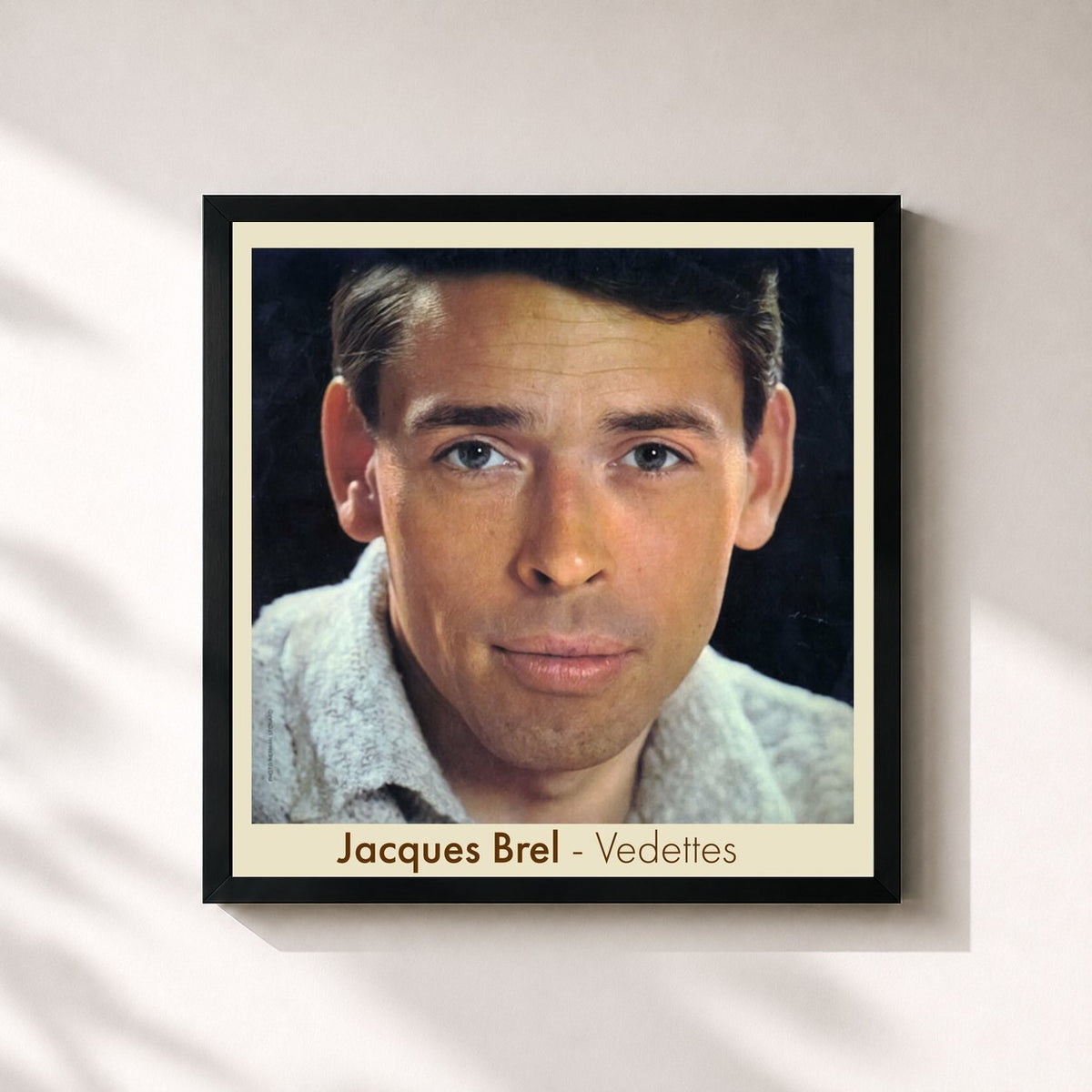 #noir Tableau carré de l'album Vedettes de Jacques Brel, cadre noir 32x32 cm