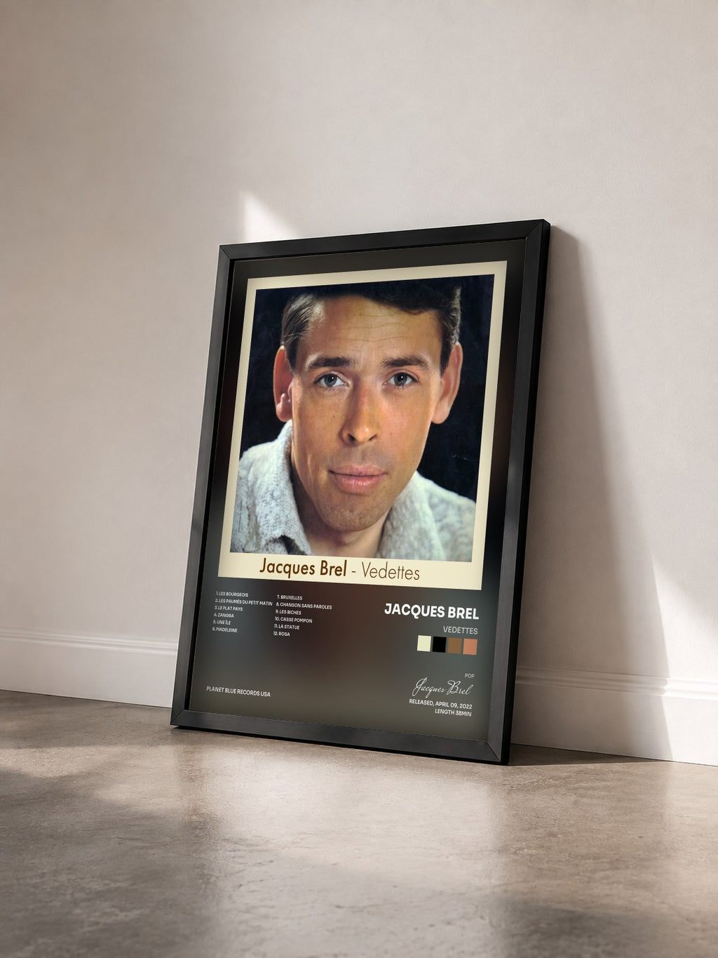 #noir Tableau de l'album Vedettes de Jacques Brel vu de trois quarts, cadre noir