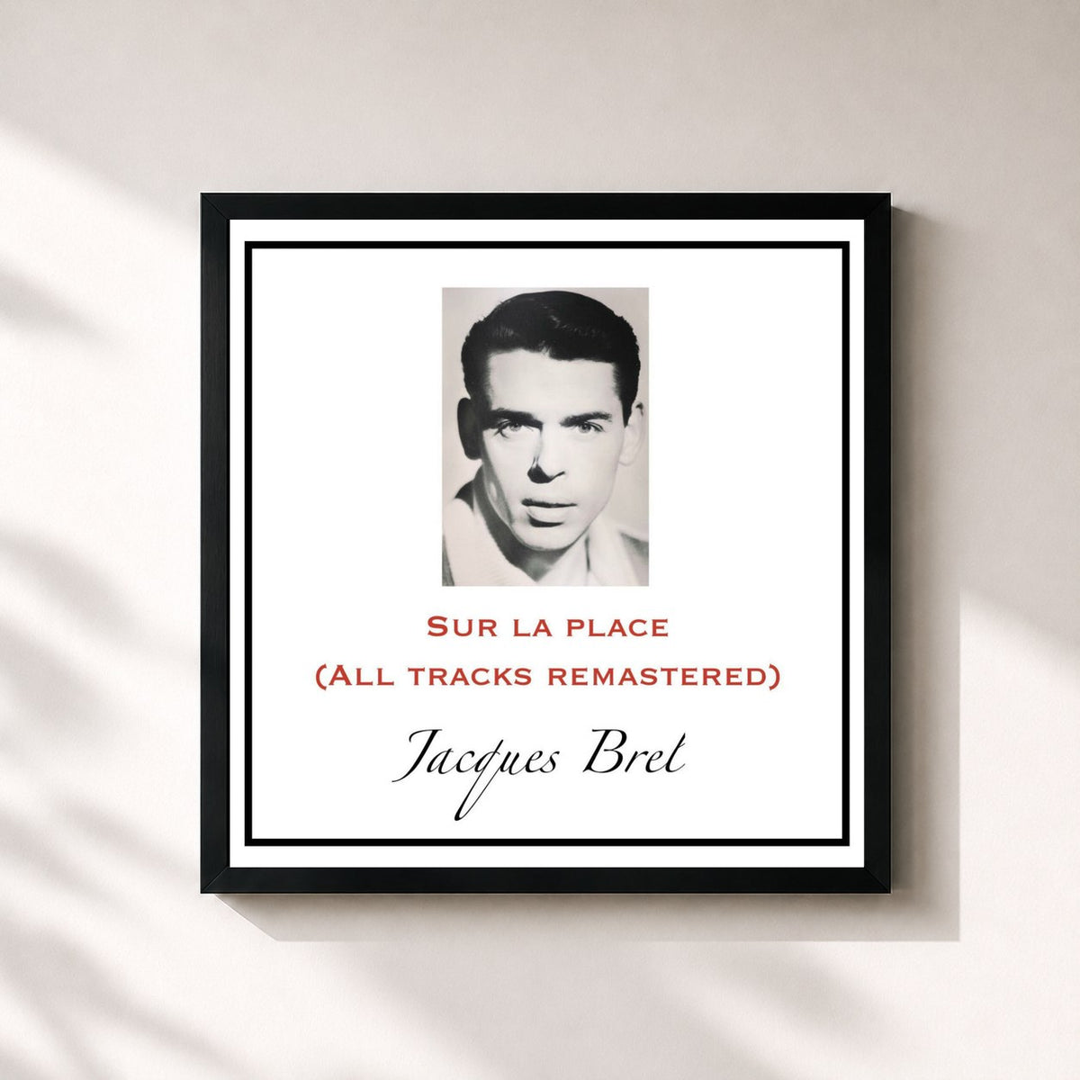 #noir Tableau carré de l'album Sur la place (All Tracks Remastered) de Jacques Brel, cadre noir 32x32 cm
