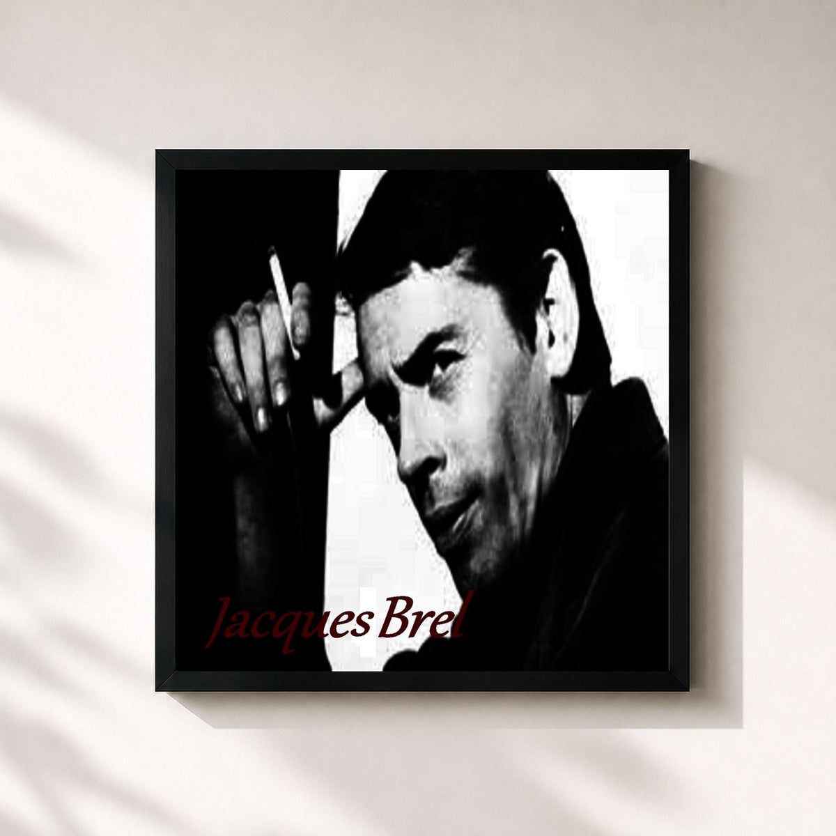 #noir Tableau carré de l'album Jacques Brel de Jacques Brel, cadre noir 32x32 cm