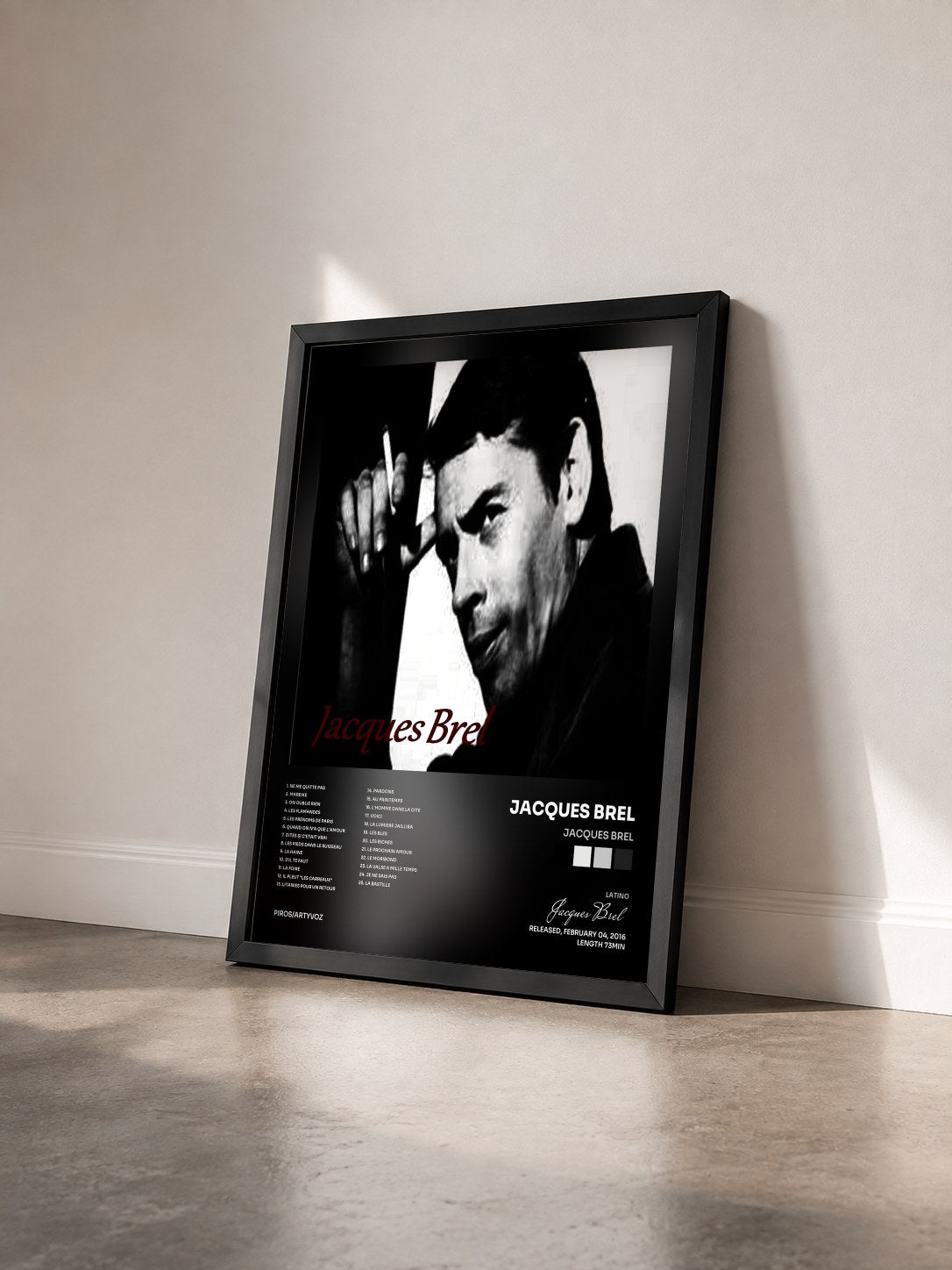 #noir Tableau de l'album Jacques Brel de Jacques Brel vu de trois quarts, cadre noir
