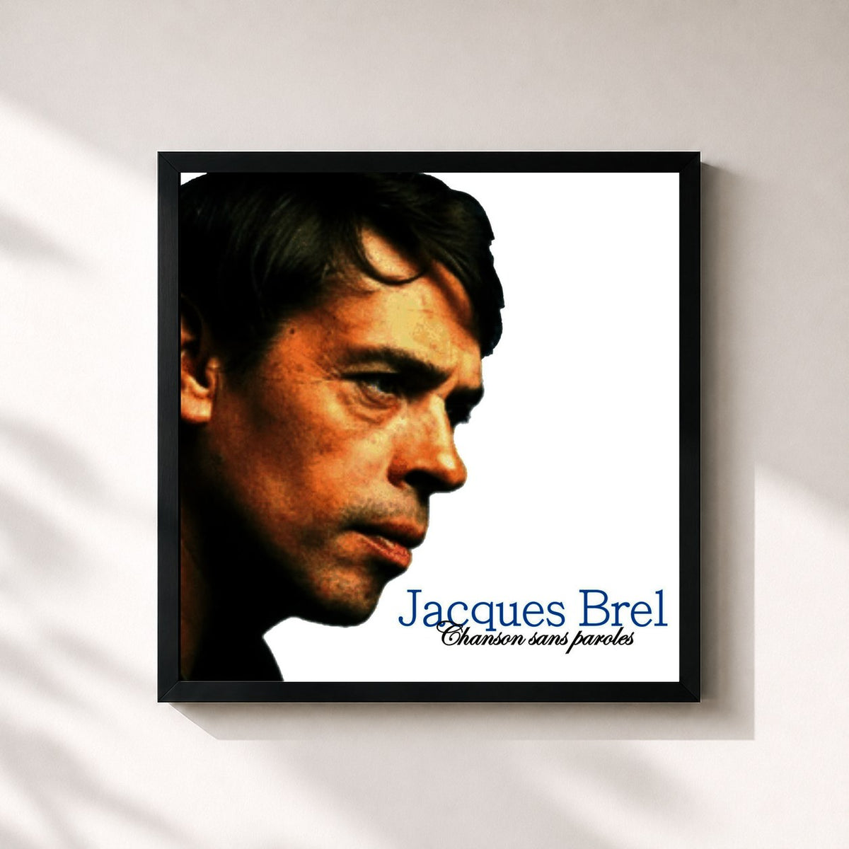 #noir Tableau carré de l'album Chanson sans paroles de Jacques Brel, cadre noir 32x32 cm