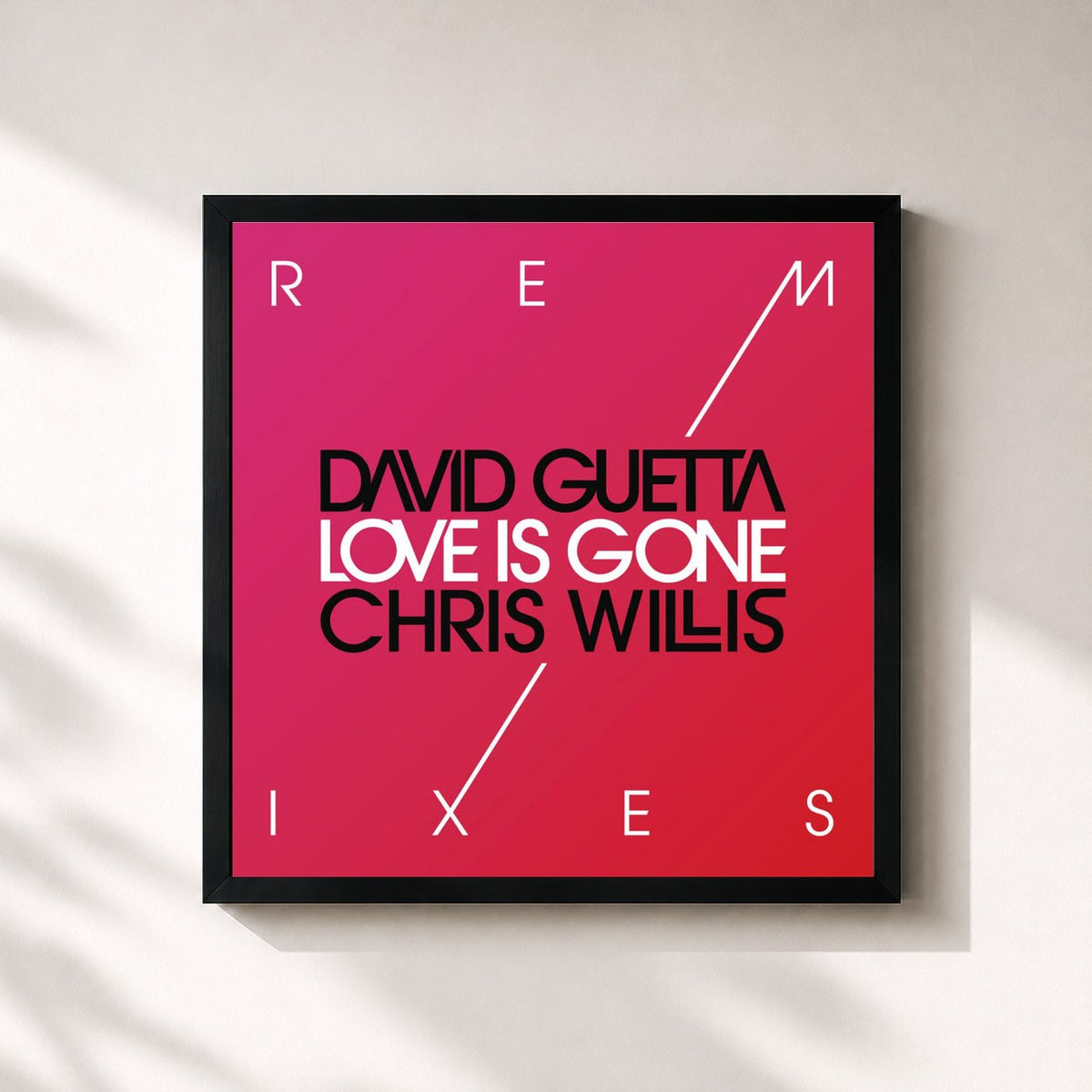 #noir Tableau carré de l'album Love Is Gone de David Guetta, cadre noir 32x32 cm
