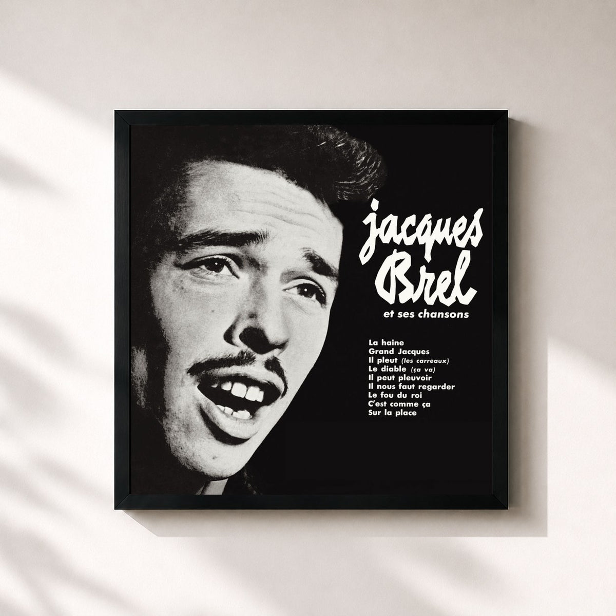 #noir Tableau carré de l'album Jacques Brel et ses chansons de Jacques Brel, cadre noir 32x32 cm