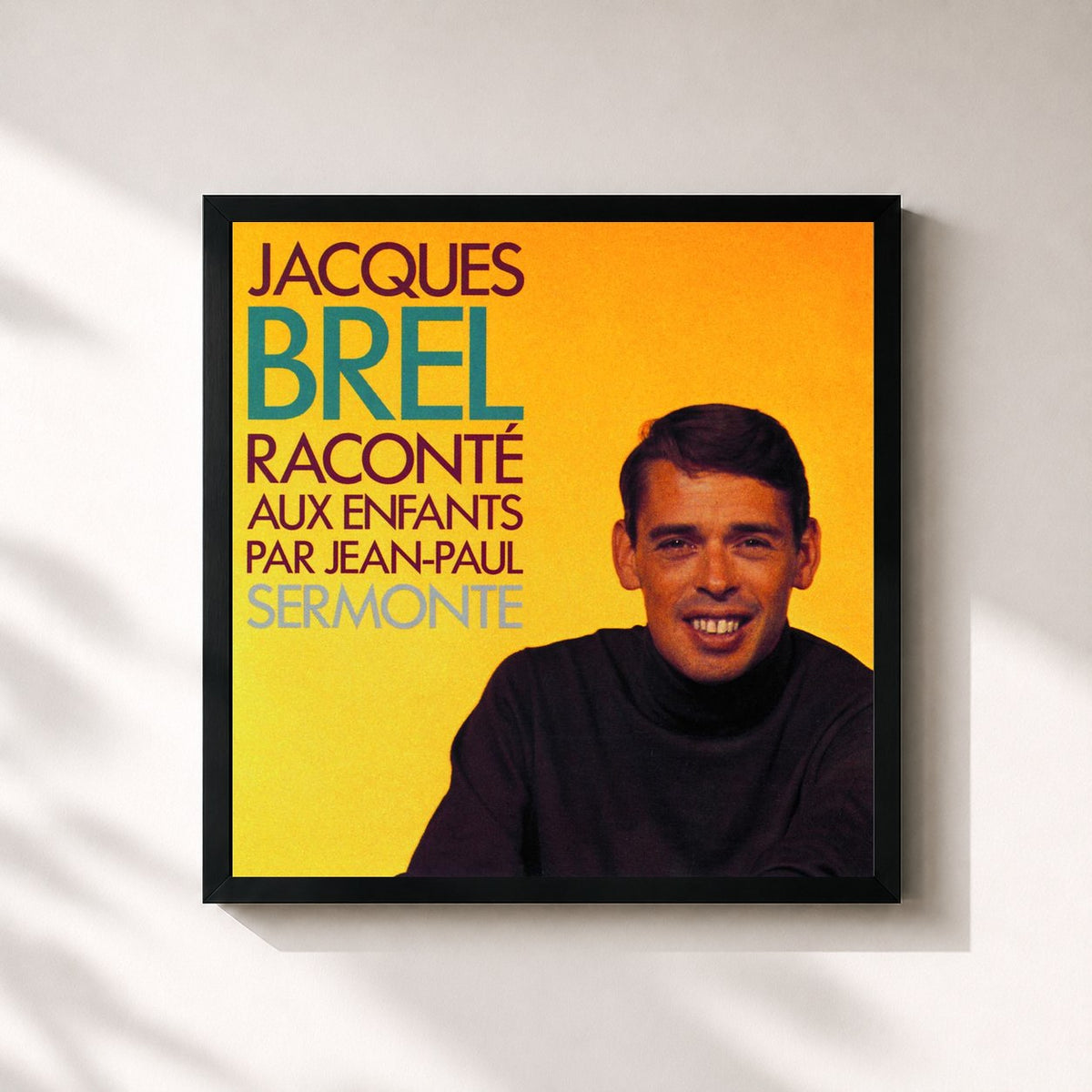 #noir Tableau carré de l'album Raconte Aux Enfants de Jacques Brel, cadre noir 32x32 cm